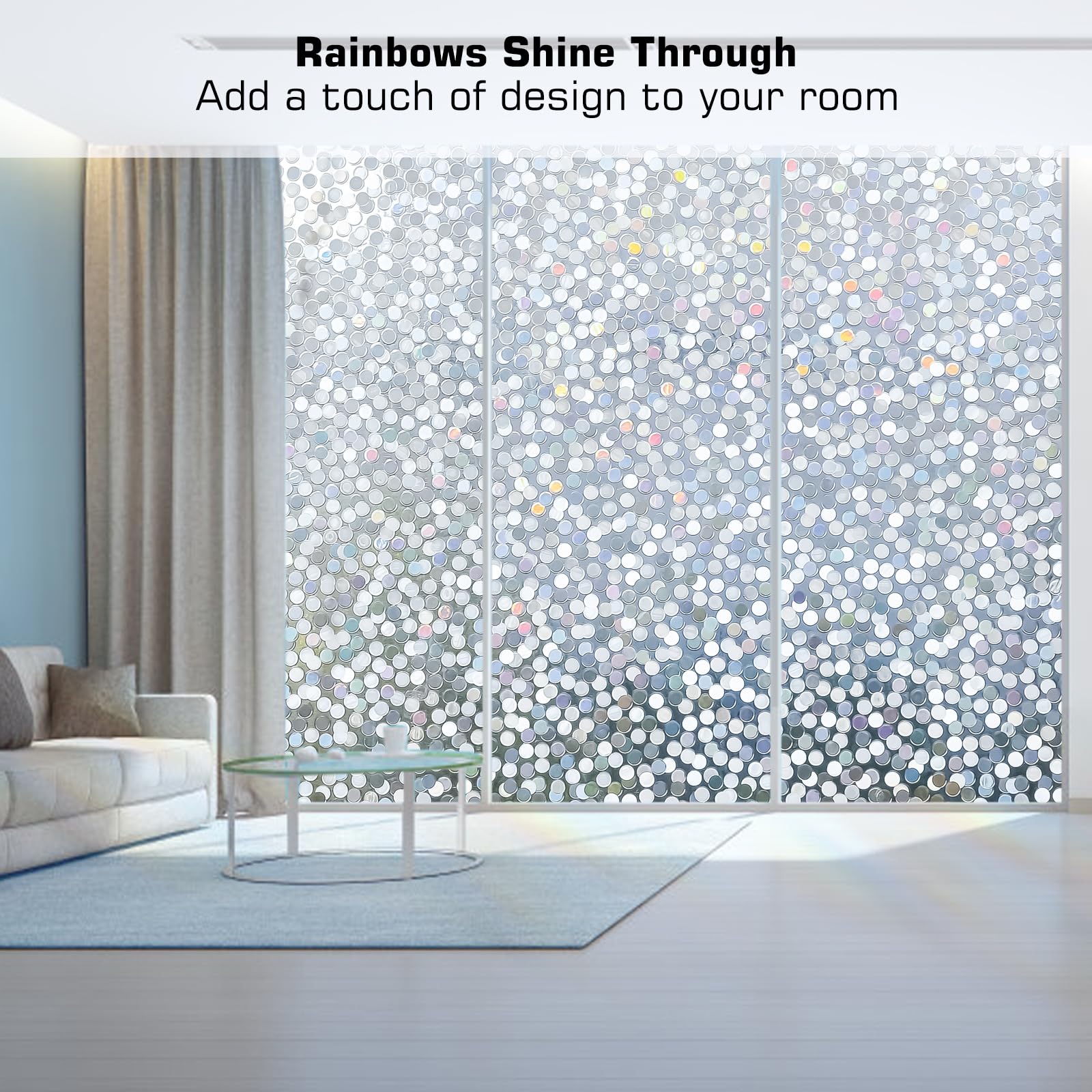 Volcanics Rainbow Window Privacy Film - Heat Blocking 3D Decorative Window Clings, 35.4 x 78.7 Inches
