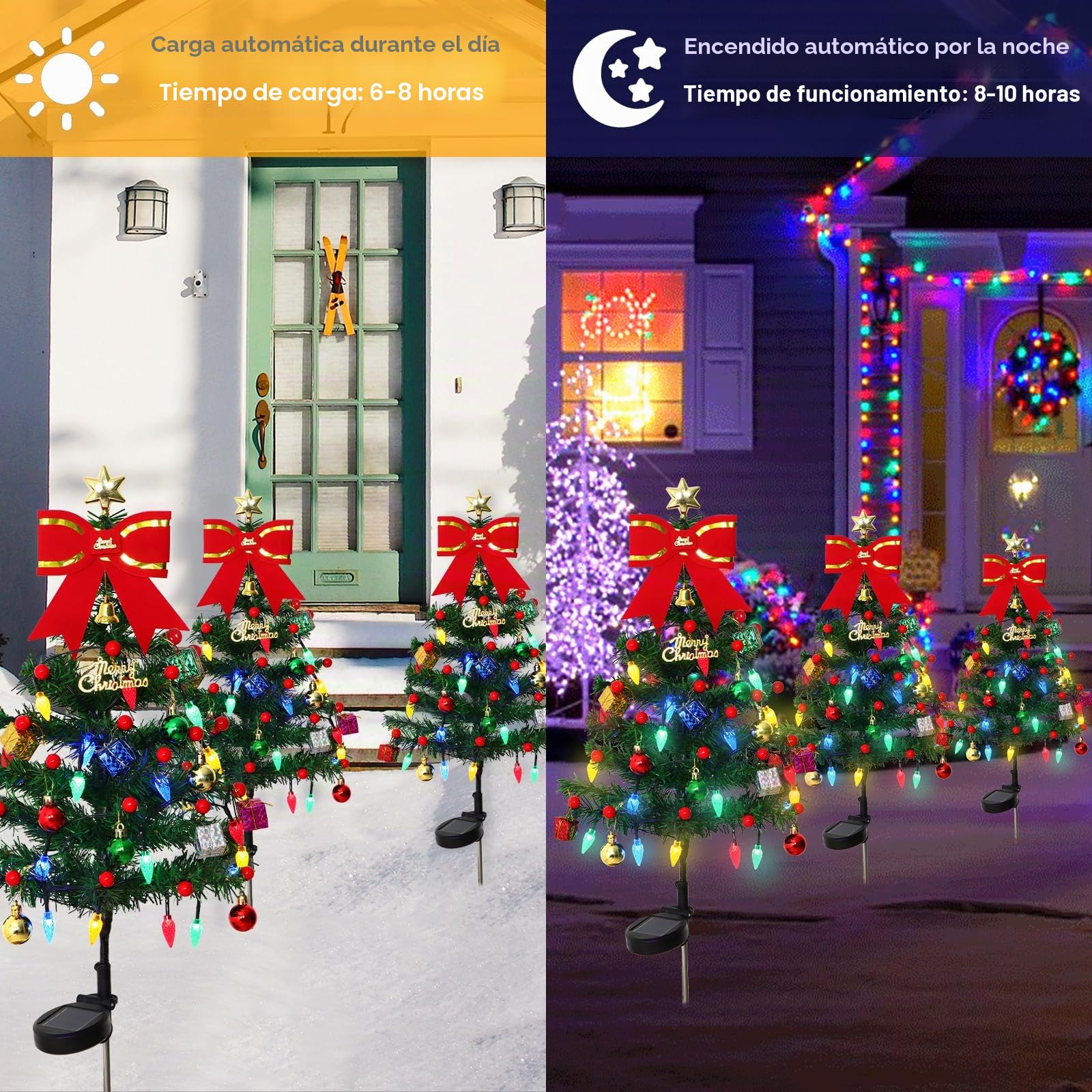 Dremisland 4 Piezas Mini Árbol de Navidad Artificial 85cm Arbol de Navidad con 80 Luces Led Caja de Regalo Adorno navideño Decoración de Navidad con Solar para Casa Oficina Patio Césped Caminos