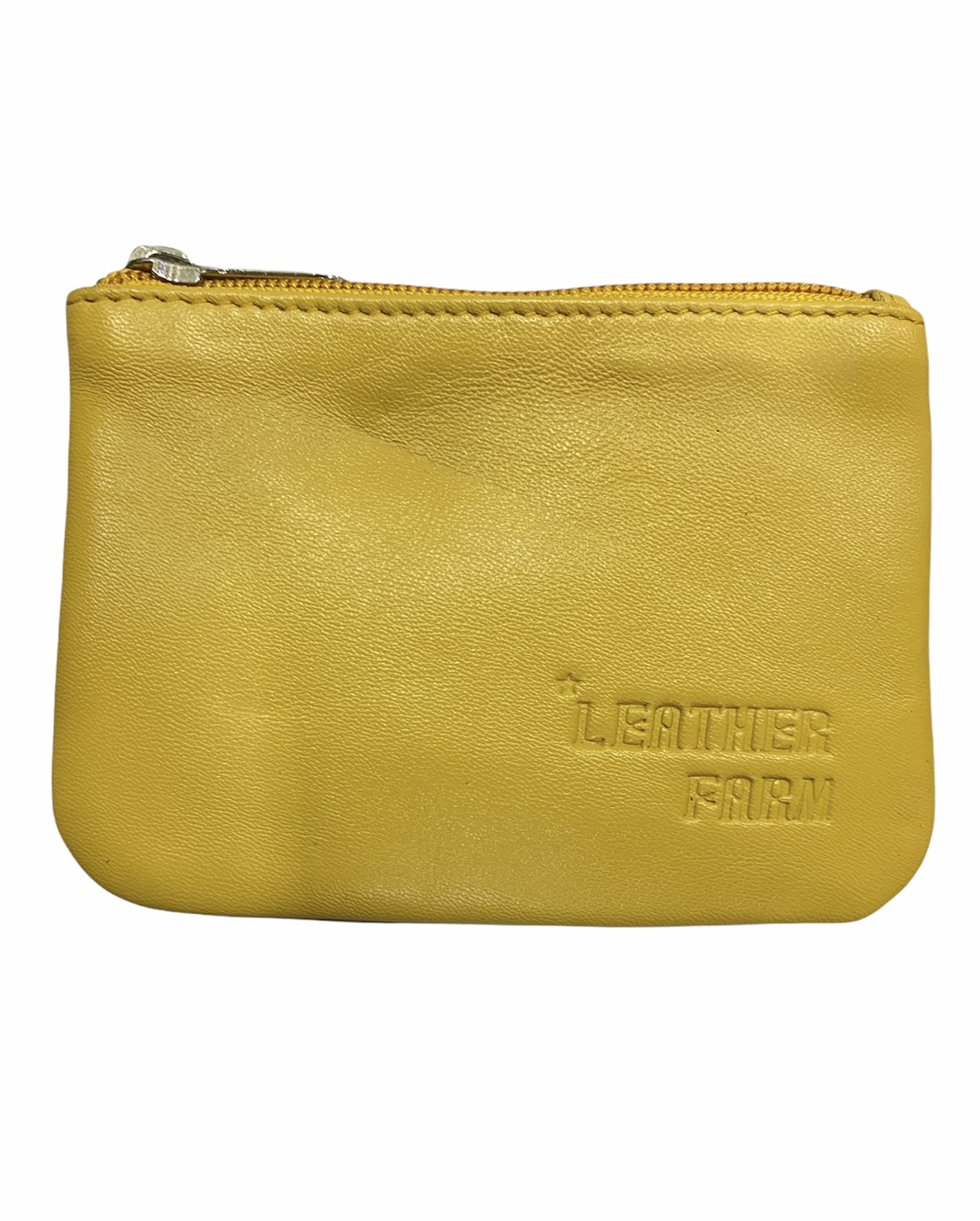 LEATHER FARM's lambskin leather coin pouch/coin purse for both mens and womens. (YELLOW)