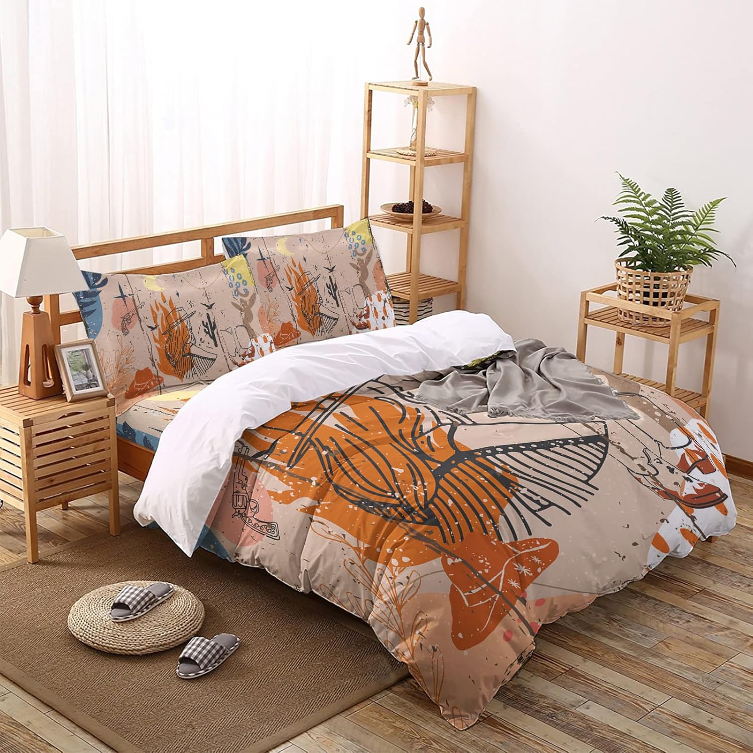 Cowboy Western Duvet Cover Sets Cal King, Washed Microfiber