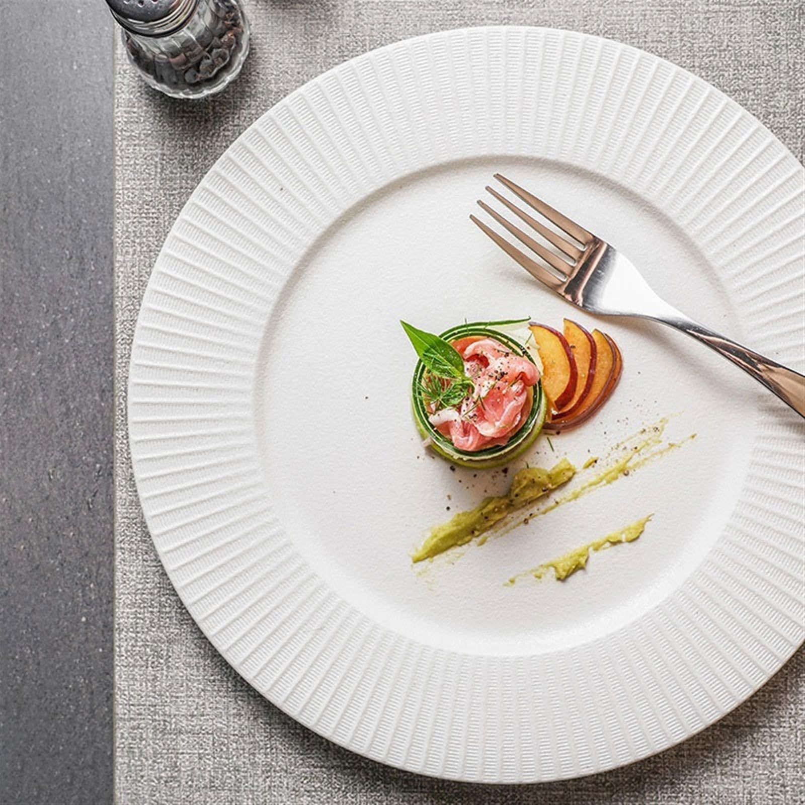 Assiettes de service Assiette à Spaghetti en céramique de couleur unie, sensation Premium, assiette à Steak, motif Vertical Simple, vaisselle artistique for hôtel Restaurant Assiette réutilisable(A)