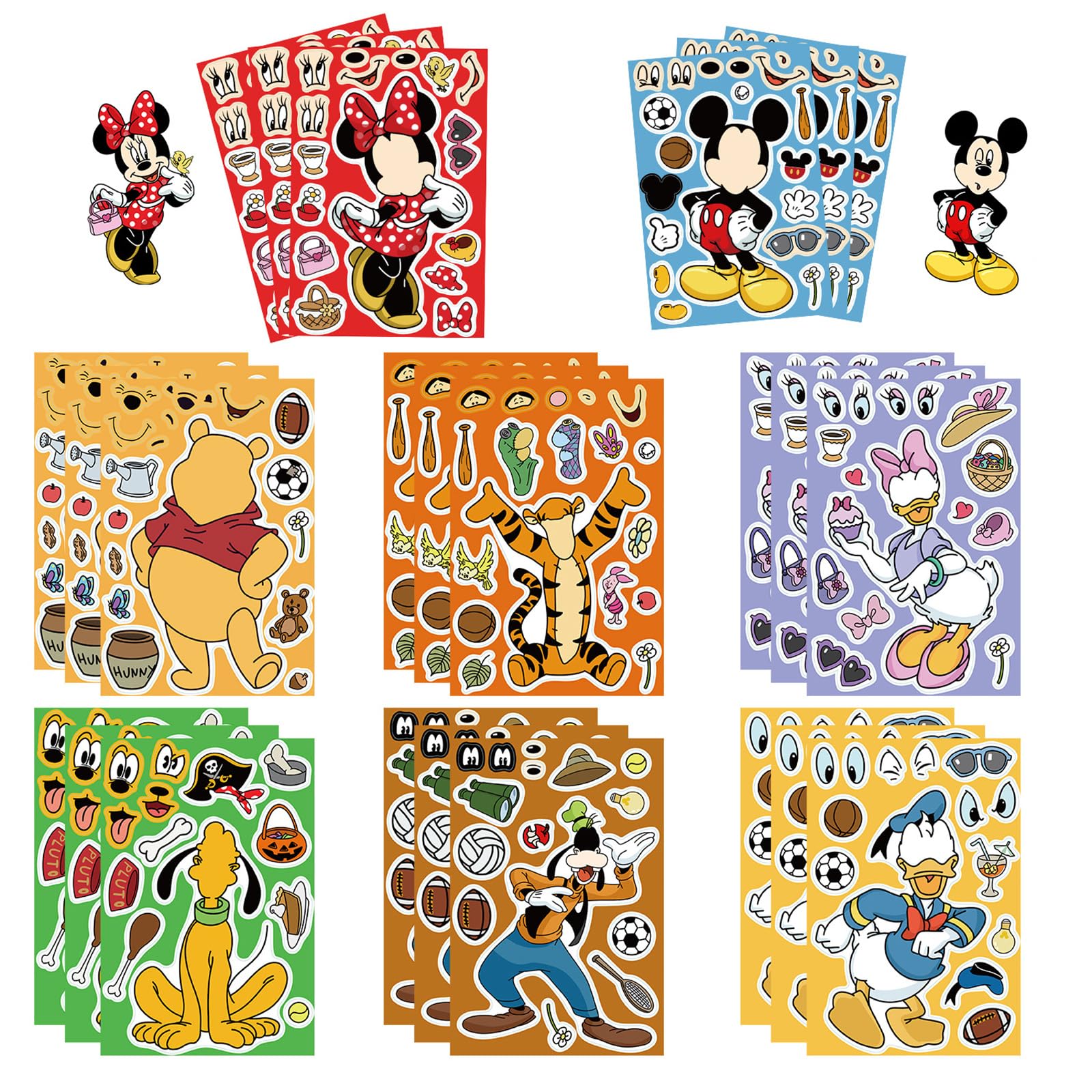24 Sheets Make Your Own Mickey & Friends Stickers for Kids Make-a-Face Cartoon Kids Stickers for Birthday Party Favors, DIY Fun Crafts,Face Stickers Sheets for Party Supplies (Mickey)