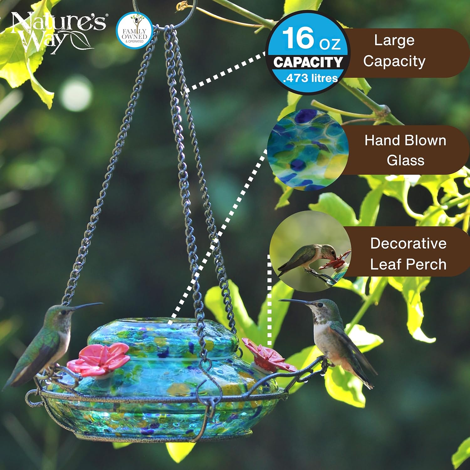 Nature's Way Bird Products GHF7 Hand Blown Illuminated Top Fill Hummingbird Feeder