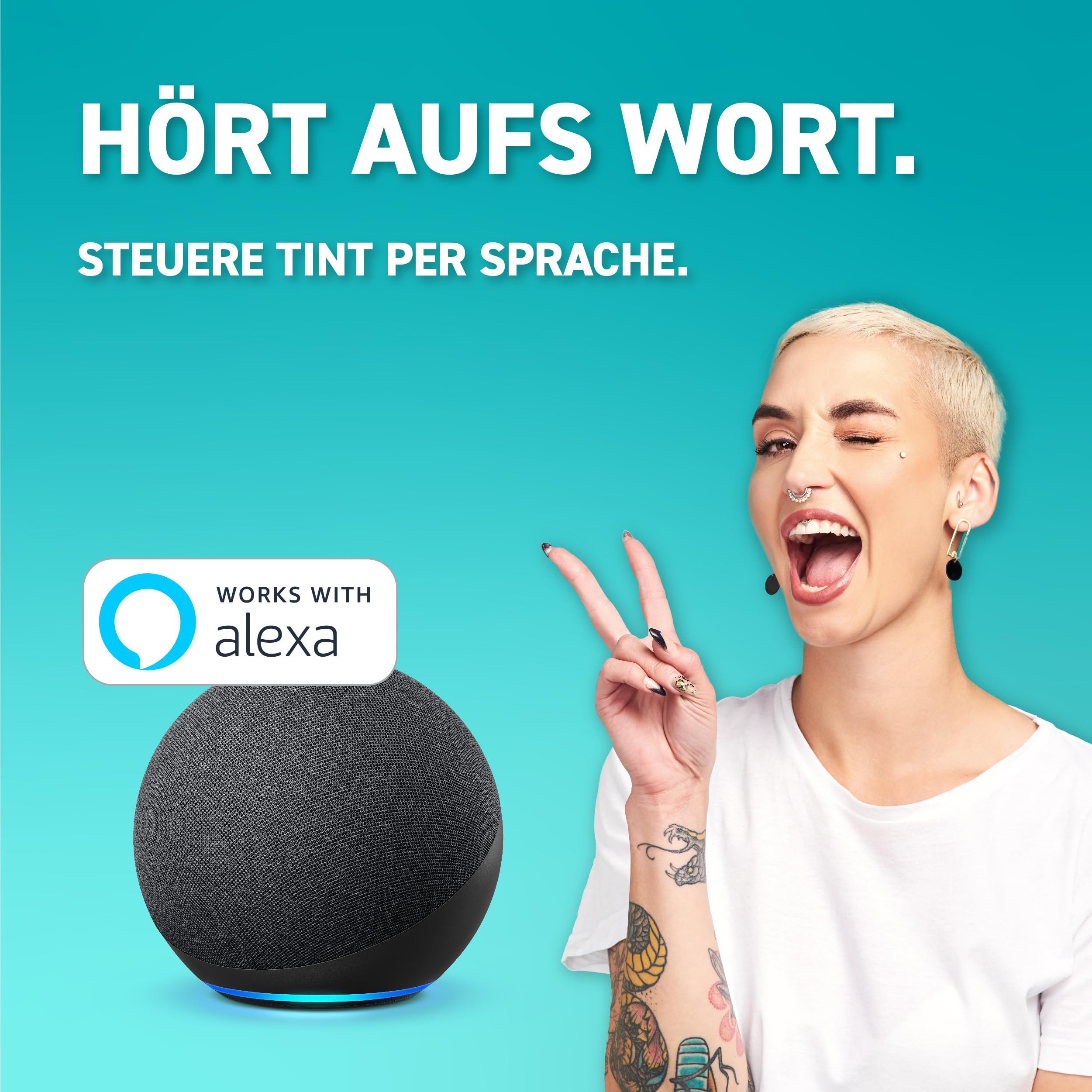 tint Smarte LED-Tischleuchte Dalia Schwarz, farbiges Licht RGB für indirekte Beleuchtung, Farbwechsel, 2,5W, 6 vorprogrammierte Lichtszenen, Bluetooth+Zigbee, funktioniert mit Alexa