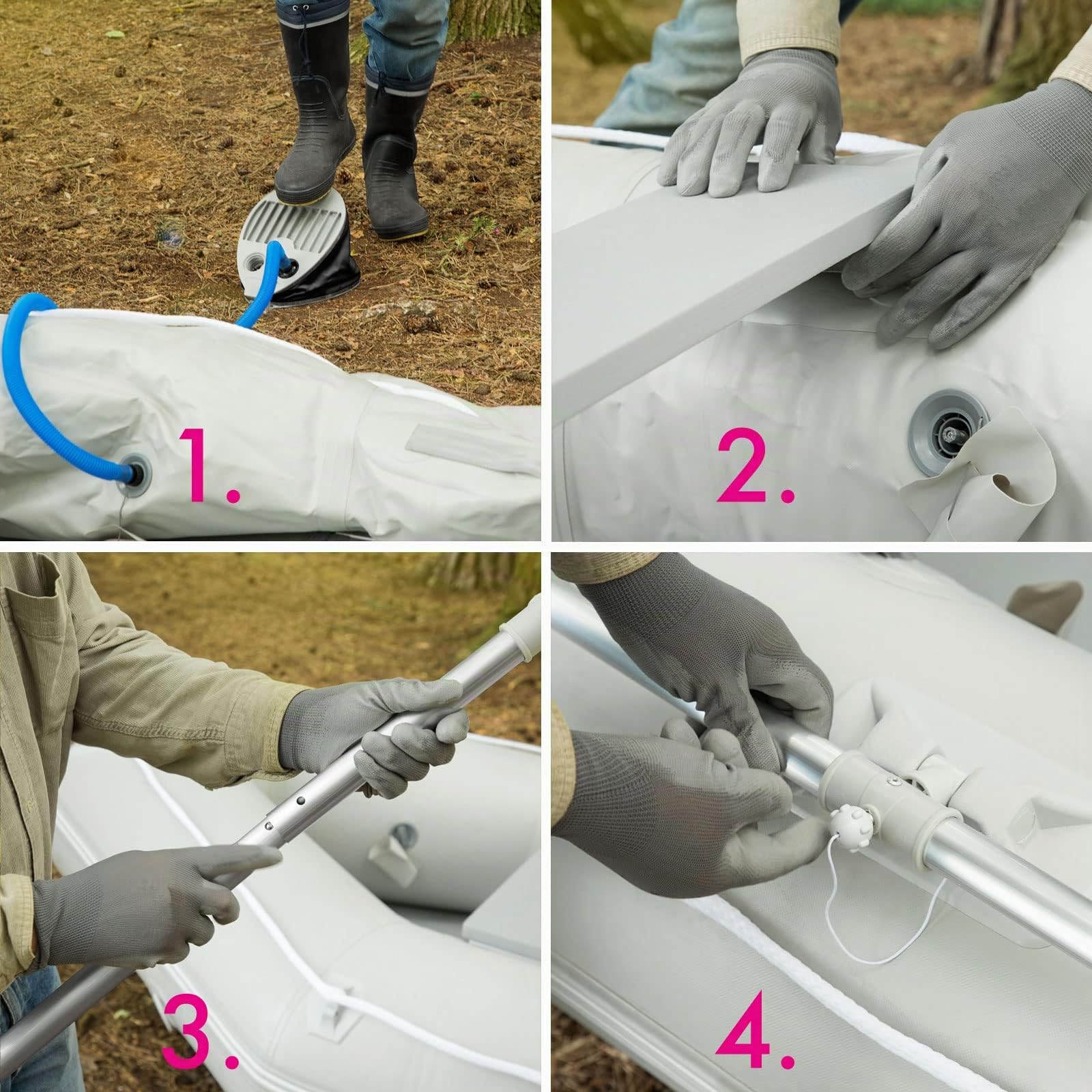 EBERTH Bateau de pêche Gonflable en PVC Robuste pour 3 à 8 Personnes, 2X pagaies, Puissance Moteur Max. 10 à 50 CV, kit de réparation, Pompe, Sac de Transport, jusqu'à 484 à 1100kg