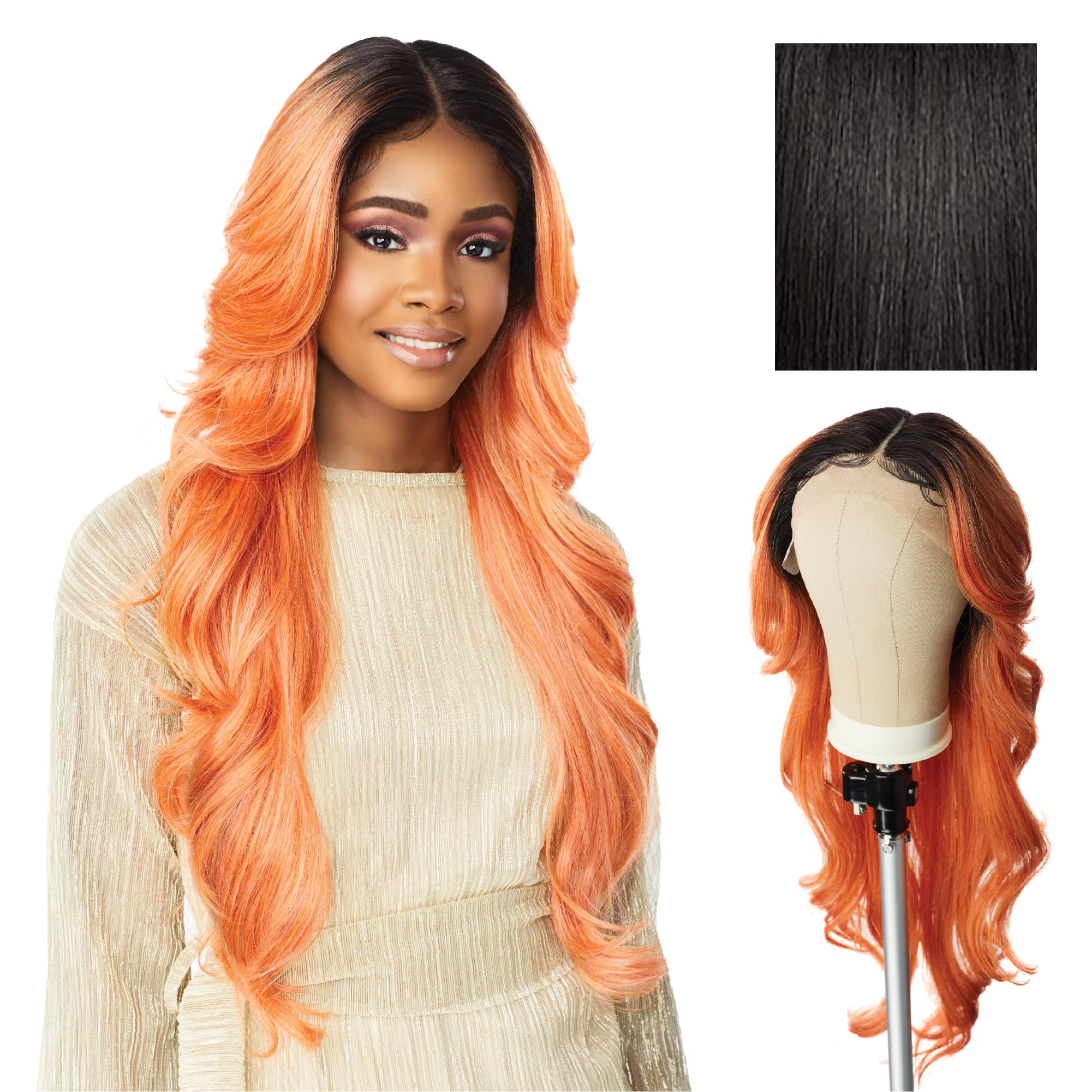 Butta Lace Wigs - Unit 2 Extra Wide 5 Inch Deep Parting Synthetic Preplucked Hairline Glueless Lacefront (1B OFFBLACK)