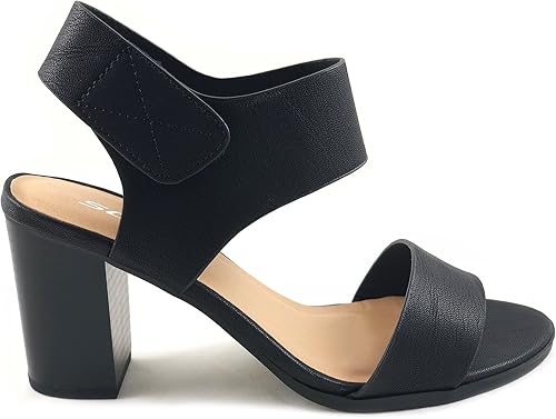 Soda Wait - Sandalias de vestir para mujer con puntera abierta, tacón grueso, correa de velcro, tacón grueso