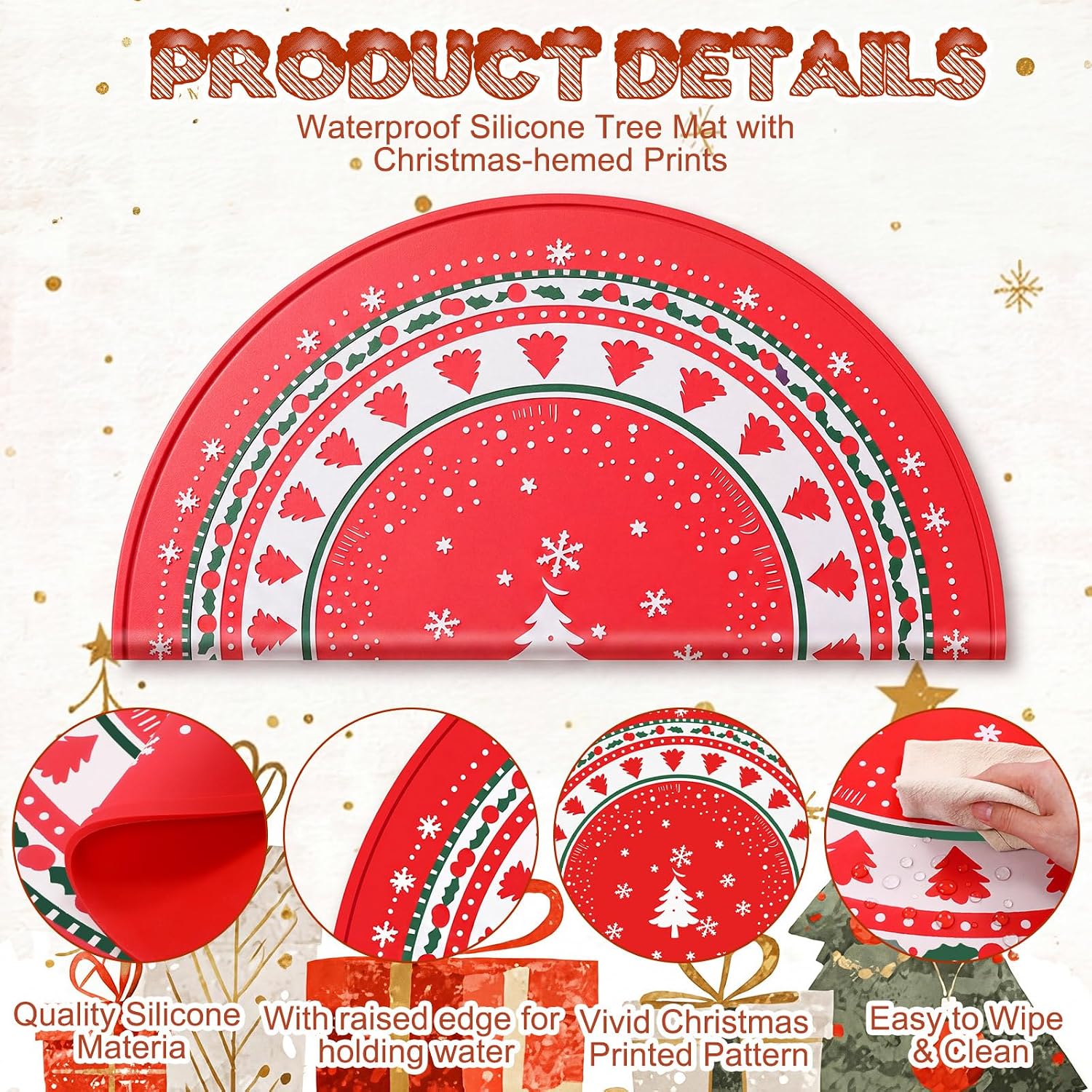 Christmas Tree Mat, 30.7" in Waterproof Xmas Tree Skirt, Red