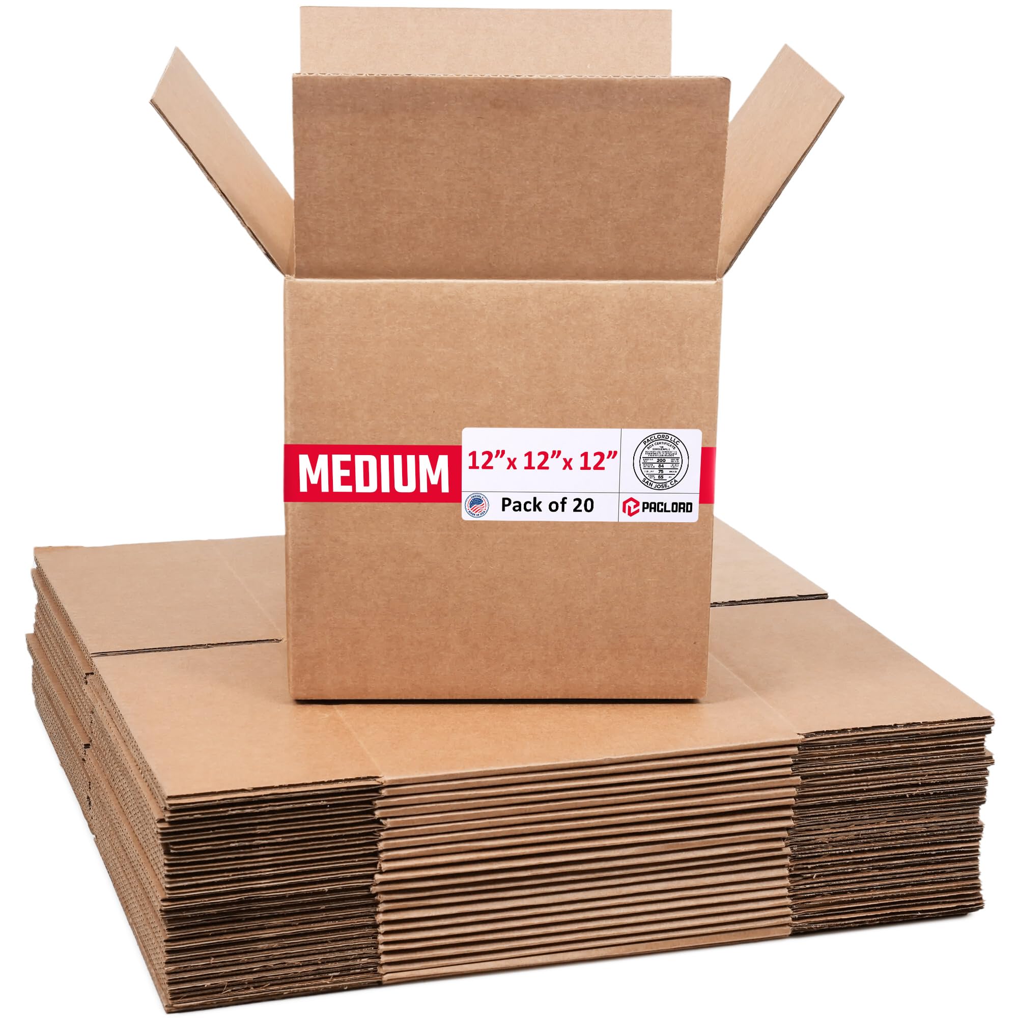 Medium Cardboard Boxes 12"L x 12"W x 12"H, Pack of 20 | USA-Made Packing Boxes for Moving, Shipping, or Storage - USPS, UPS, FedEx Approved - Professional Packing Supplies