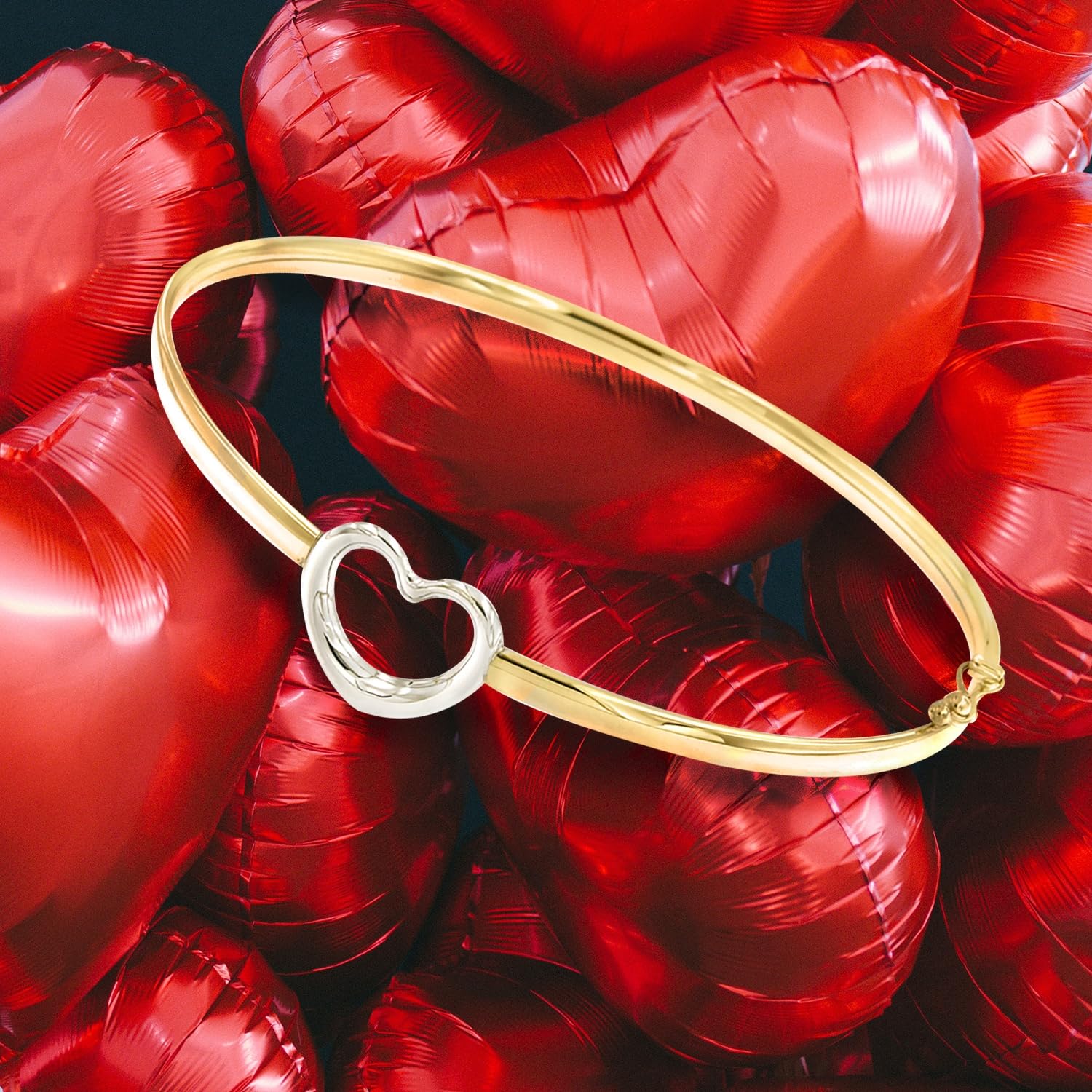 forme di Lucchetta - Bracciale con Cuore in Oro Bianco e Giallo 9k | modello Bangle 17 cm, Bracciali d'Oro Vero per Donna Ragazza