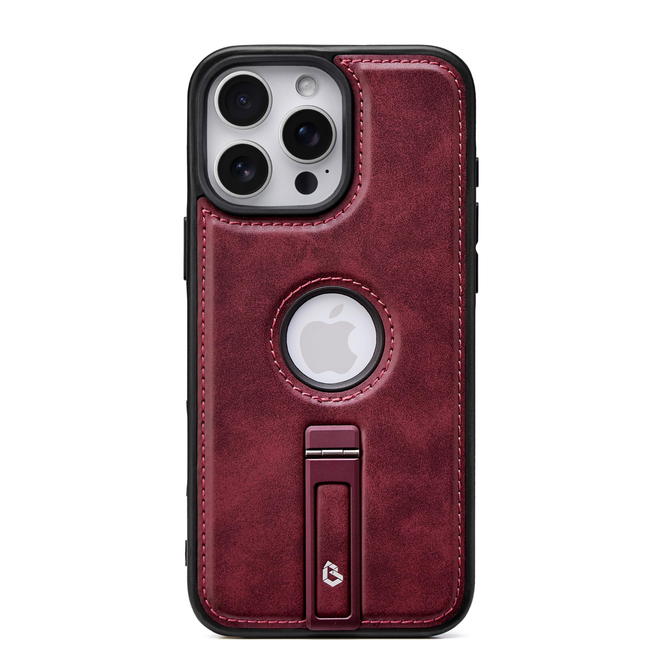 Bullroye for iPhone 14 Pro Case Leather with Stand, Burgundy | Vertical Magnetic Stand, Fit for Magsafe, Texture Grip, Handcrafted, Slim Fit,