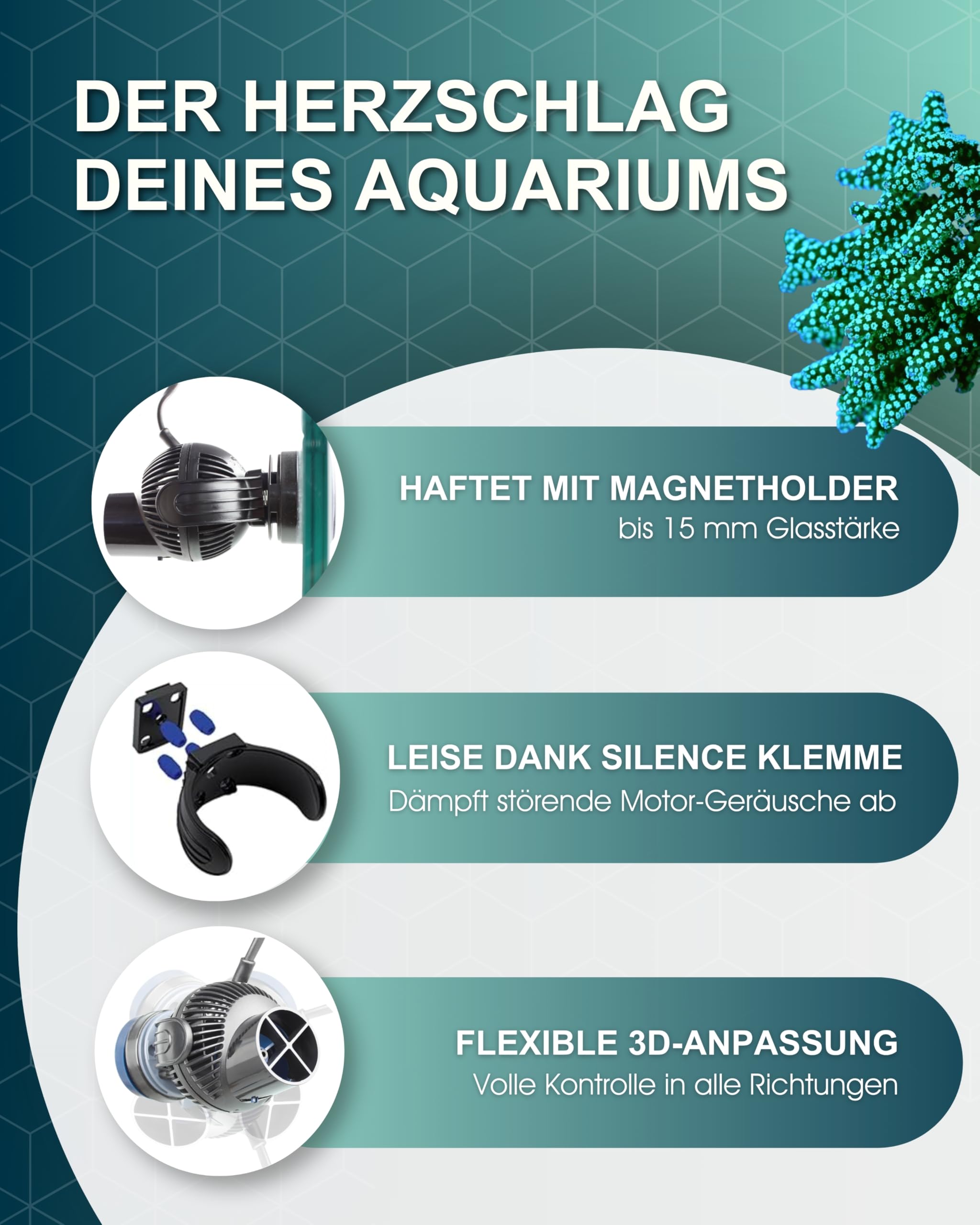 TUNZE Strömungspumpe Turbelle nanostream 6015 eco I Pumpe mit 500-3.700 l/h Strömungsleistung I Propellerpumpe mit Magnet Holder & Silence Klemme bis 15mm Glasstärke I für Aquarien von 40 bis 200 L
