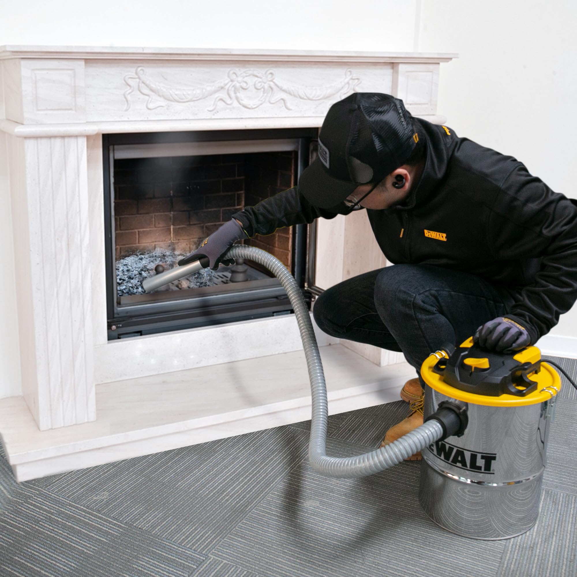 DEWALT Ash Vacuum DXV04A, 4 Gallon Metal Canister, 4 HP Powerful Motor, Strong Suction, and Efficient Filtration Safe Ash Vacuum for Pellet Stoves, Fireplaces, and BBQ Grills