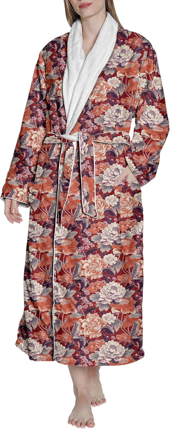 Ambesonne Bathrobe Unisex Sizes, Super Soft Double Layer, Plush Lined Microfiber Robe, Luxury Spa, Hotel, Generously Sized