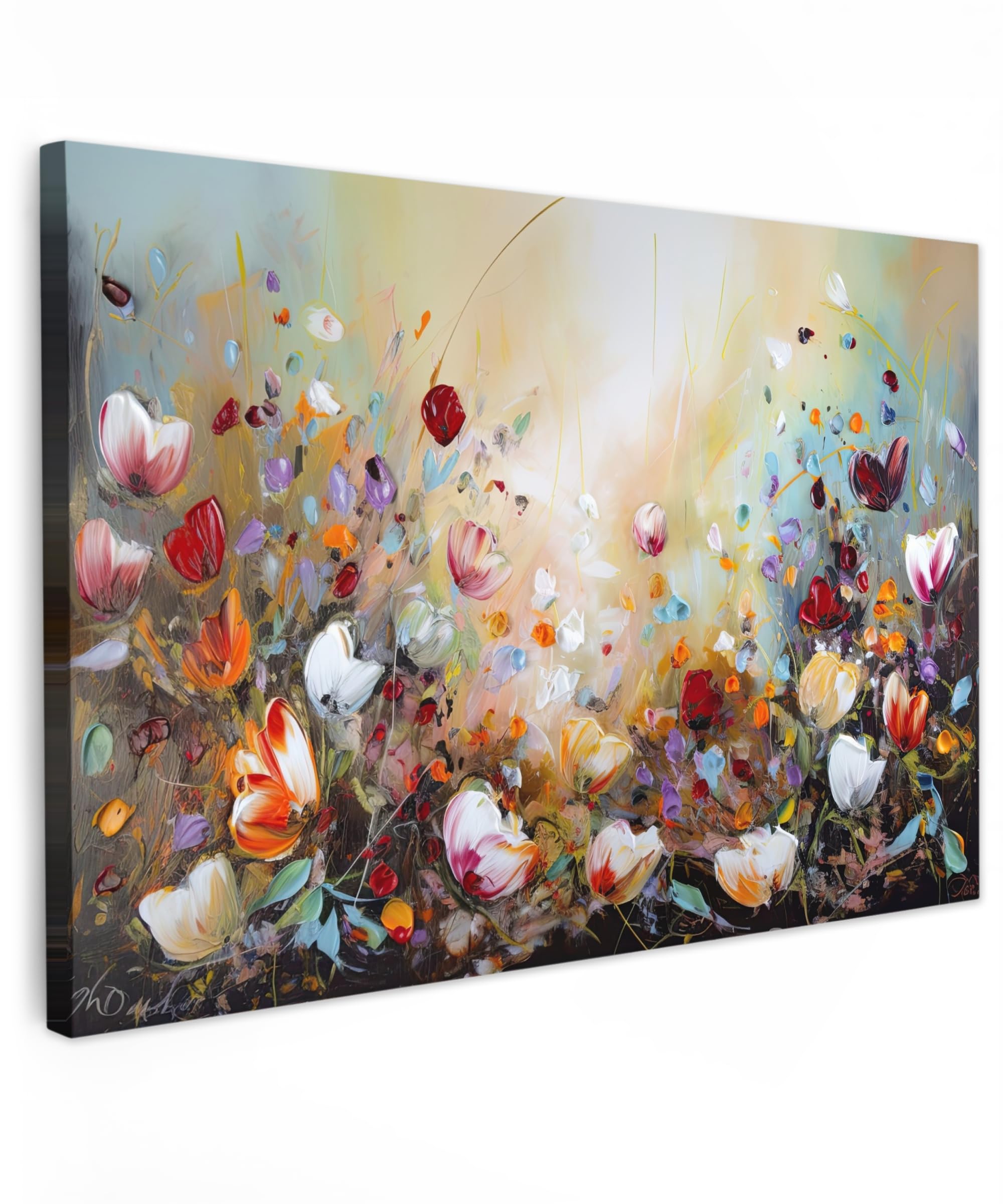 MuchoWow© Wandbilder Groß 120x80 cm XXL Wohnzimmer Wanddeko Schlafzimmer Zimmerdeko Fotowand Zimmer Deko Wand Dekoration Wall Art Kunstdruck - Öl - Blumen - Bunt - Natur