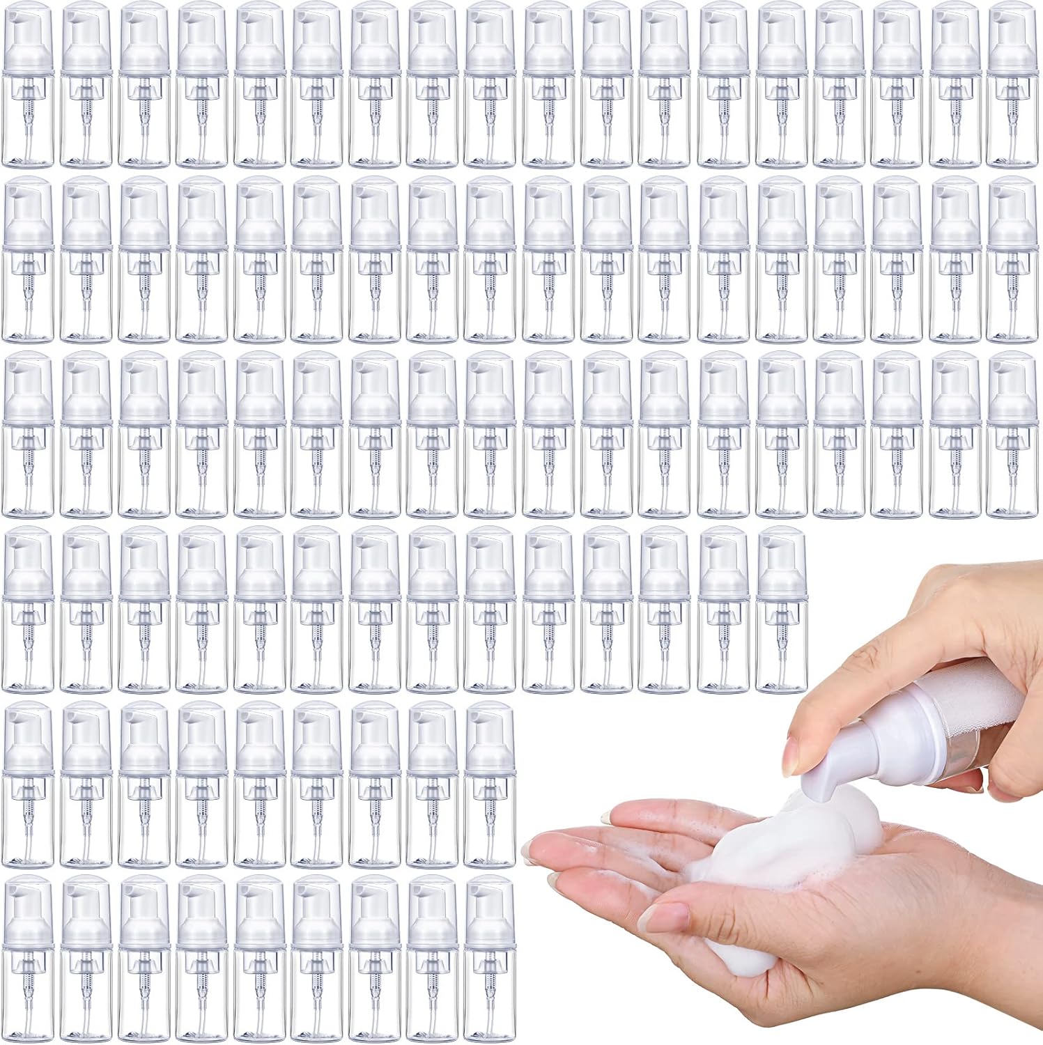 100 Pcs Foam Pump Bottle 1oz/30ml Mini Travel Plastic Empty Pump Lash Shampoo Clear Dispenser Portable Instant Soap Foaming Bottles for Hand Lotion Shampoo