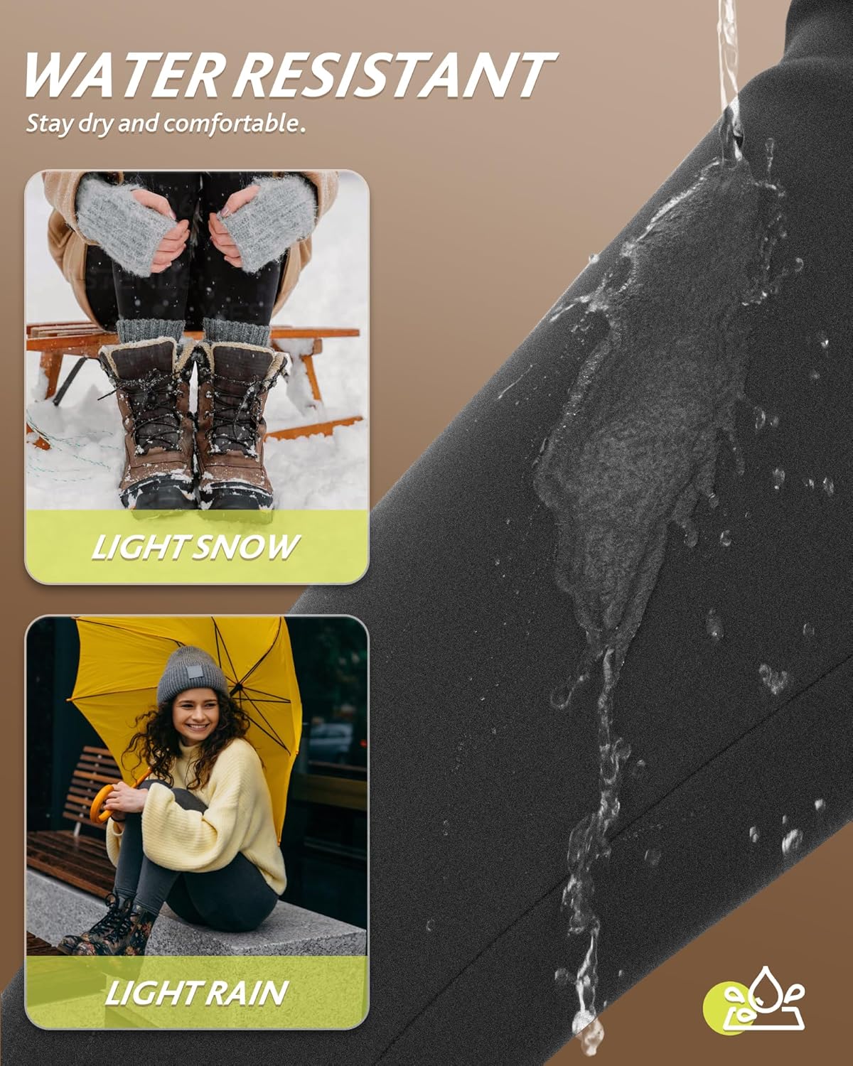 CAMPSNAIL Fleece Lined Leggings Women Water Resistant - Thick Thermal Warm High Waisted Pants with Pockets for Winter Snow - Image 3