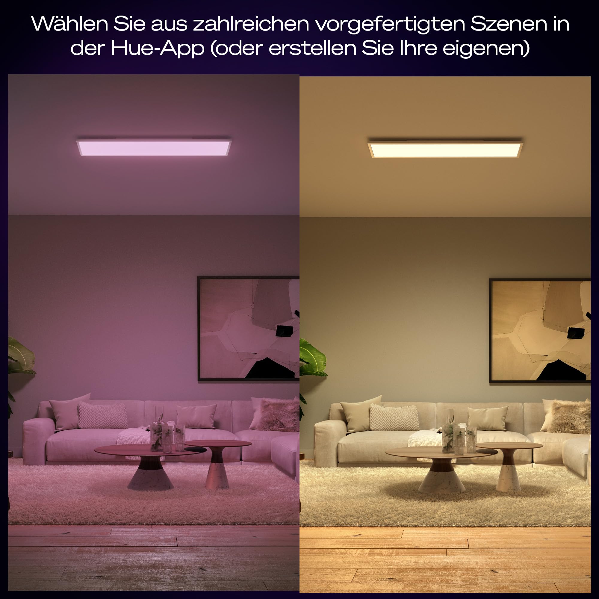 Philips Hue Surimu White & Color Ambiance Panel Deckenlampe 120x30cm, dimmbare Deckenleuchte für das Hue Lichtsystem mit 16 Mio. Farben, steuerbar via App, kompatibel mit Amazon Alexa (Echo, Echo Dot)