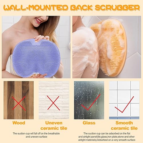 Miniatura 5 de Hfpengzan 2 piezas de ducha para pies y espalda, almohadilla de masaje montada en la pared, cepillo de masaje de baño de silicona con ventosas para