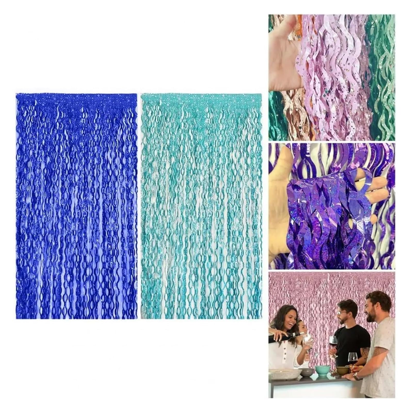 Sfondo con festoni per Feste, Fondale Tenda Frange Metalliche Orpello Multicolor 5/10 pz(Purple,5pcs)