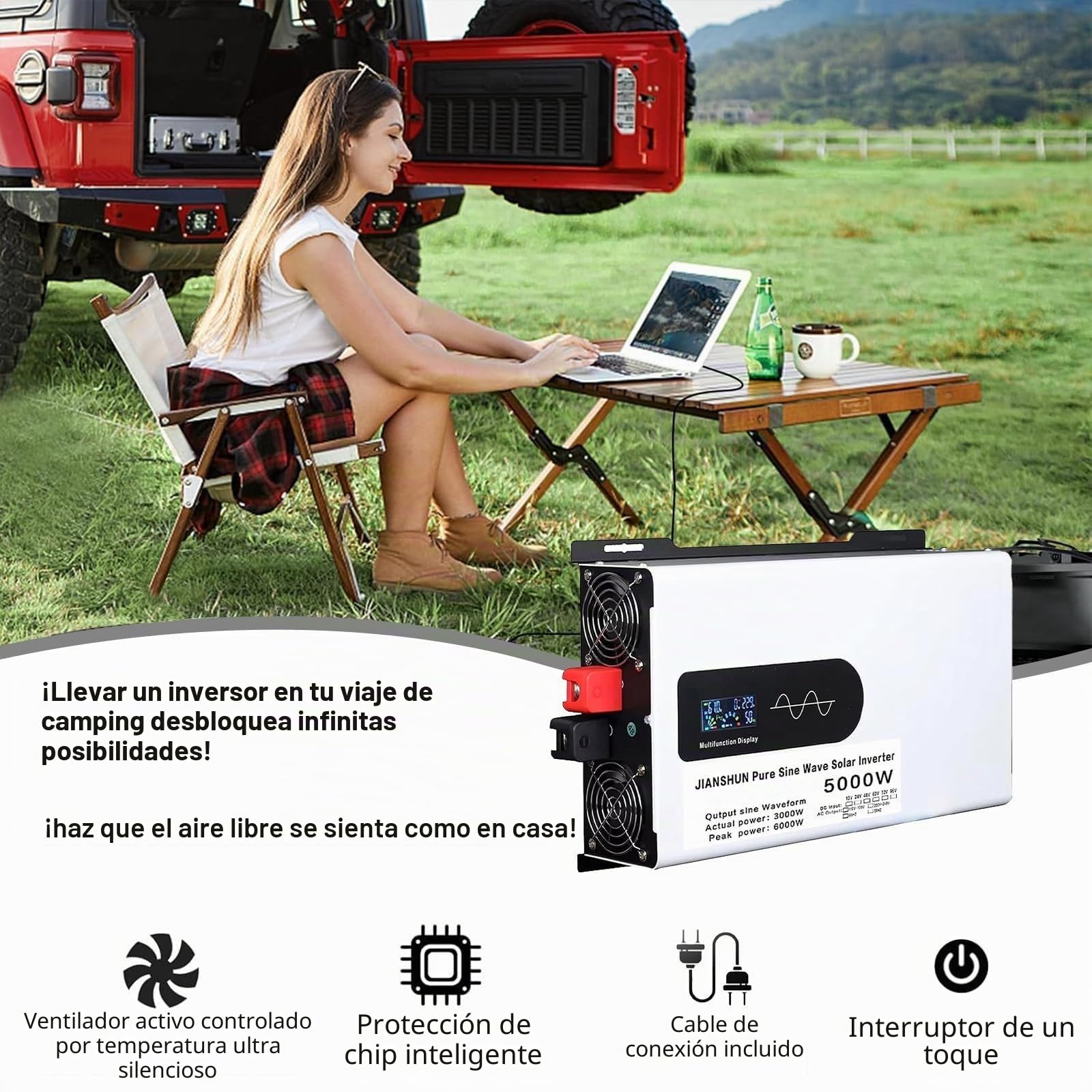 5000w 6000w 8000w 10000w 12000w De Voltaje De Onda Sinusoidal Pura Coche-Convertidor Coche 12v 24v 48v 60v 72v 96v A 110v/220v Inversor, para Portátiles, Camiones(5000W,12V to 110V)