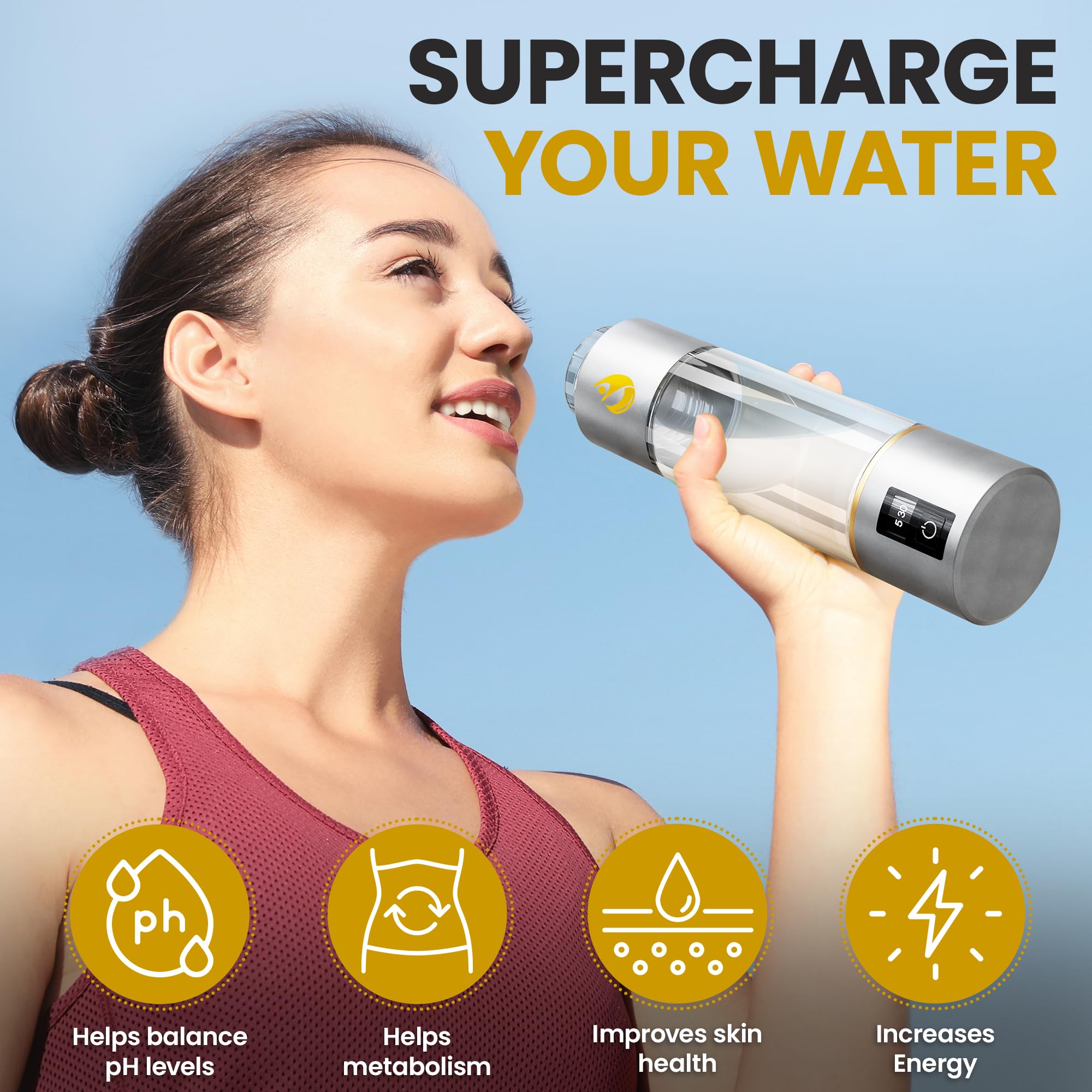 Generador de botellas de agua de hidrógeno - 4000+ ppb Máquina de agua alcalina de hidrógeno con tecnología 2025 SPE/PEM - Ionizador de 270 ml para el hogar, la oficina y los viajes