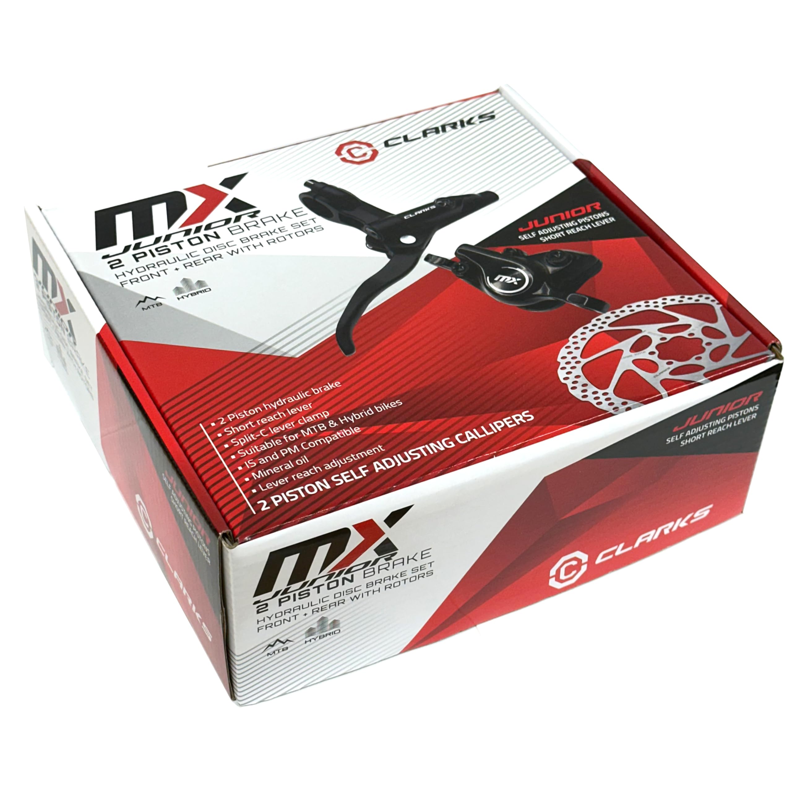 Clarks Cycle Systems MX Junior 2-Piston Hydraulic Disc Brake Set, Including Rotors, Olives, IS Mounts, 180/160mm