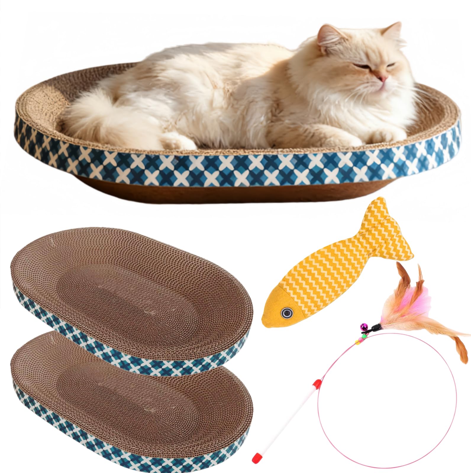 Spindro 2er-Pack Katzenkratzbrett aus Wellpappe, Großes ovales Katzenbett Kratzpad Liege Couch-Schutz Schüsselförmiger Kratzbaum-Ersatz Nest für Katzen Krallenpflege Möbelschutz