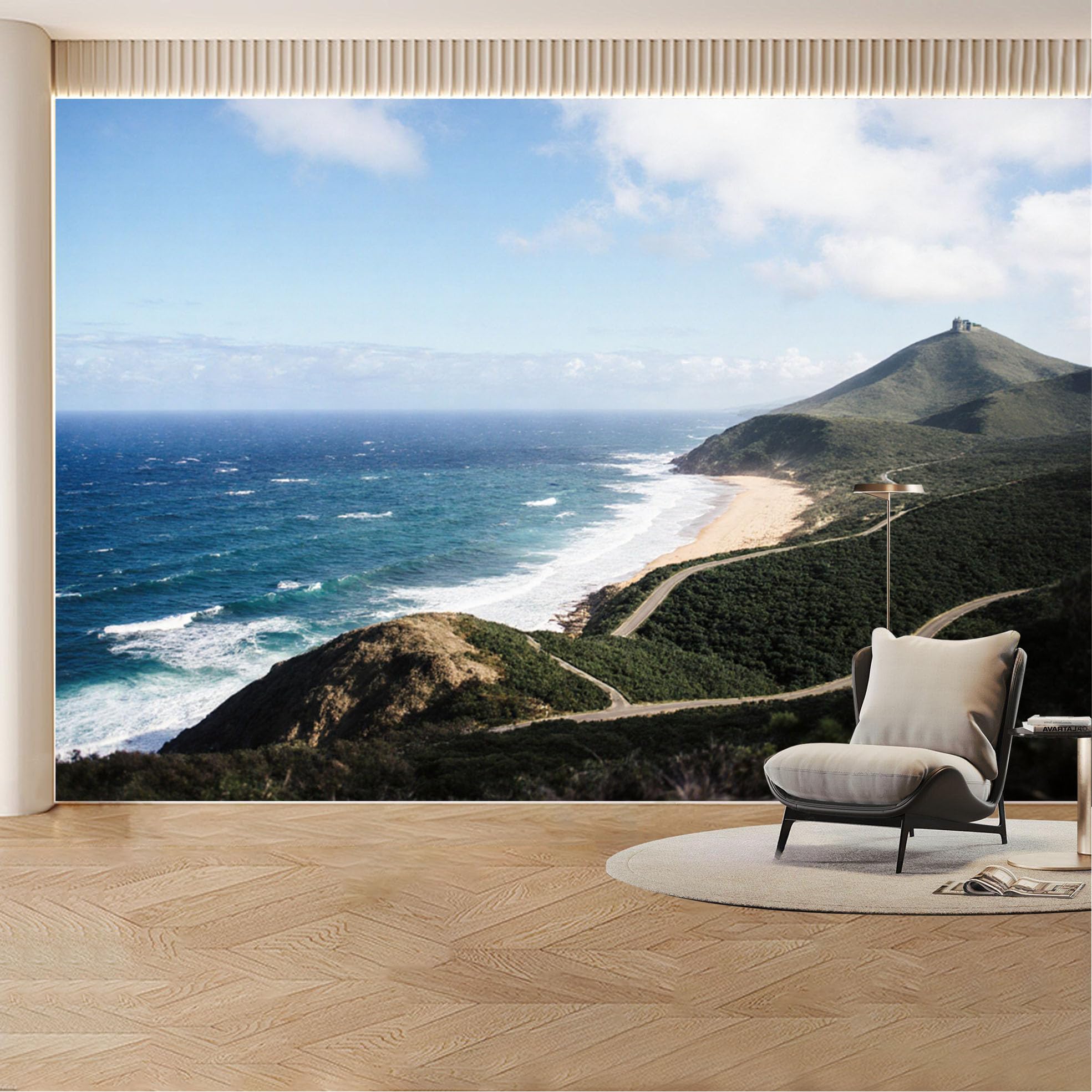 Custom Wall Mural Wallpaper Ocean Mountain Landscape Nature Wall Decor Large Wall Art Coastal Scenic View Minimalist Nordic Removable SelfAdhesive Large Photo for Living Room， Bedroom， Office