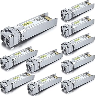 10GBase-SR SFP+ Transceiver, 10G 850nm MMF, up to 300 Meters, Compatible with Cisco SFP-10G-SR, Ubiquiti unifi UF-MM-10G, Mikrotik S+85DLC03D, D-Link, Supermicro, Netgear, and More, Pack of 10