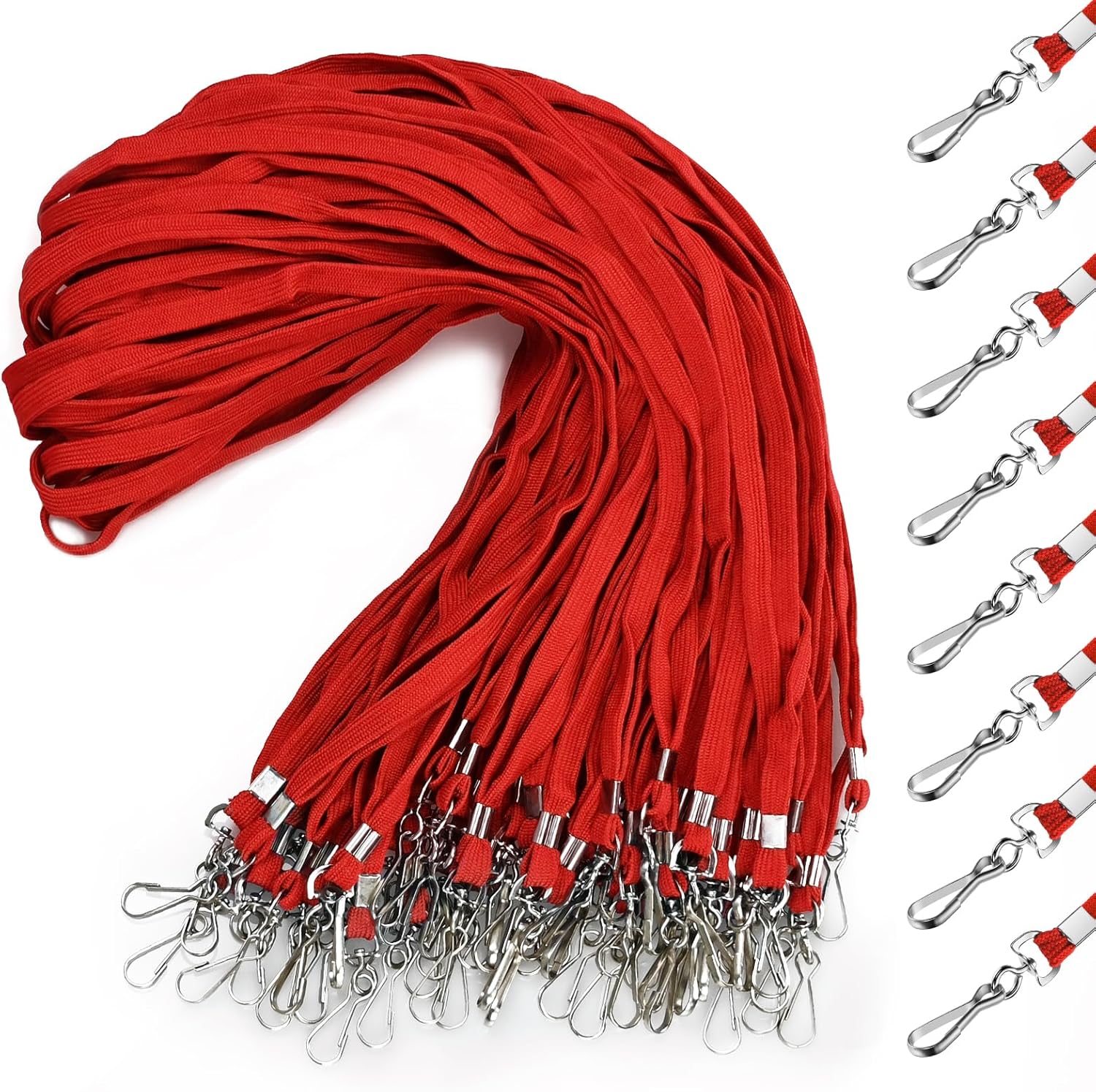 koorito 50 Pcs Badge Lanyards Flat Lanyards for ID Badges Bulk lanyard with Swivel J Hook Clip for Office Worker, Student, Teacher (Red)