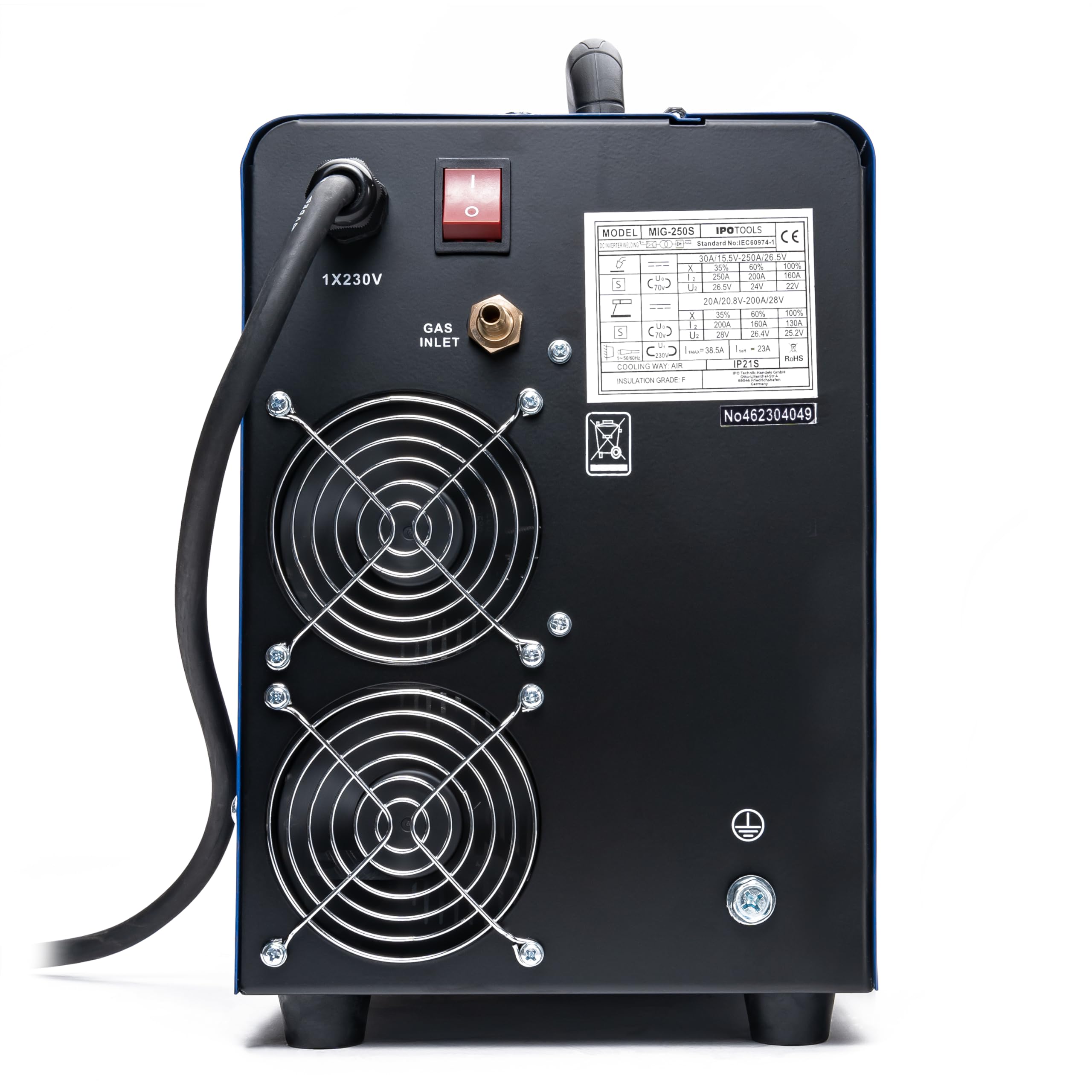 IPOTOOLS MIG-250S 5in1 MIG MAG Schweißgerät - Synergic Schutzgas Schweissgerät mit 250 Ampere FLUX Fülldrahtschweißgerät ohne Gas Elektroden/E-Hand geeignet/Digital/IGBT / 230V / 7 Jahre Garantie