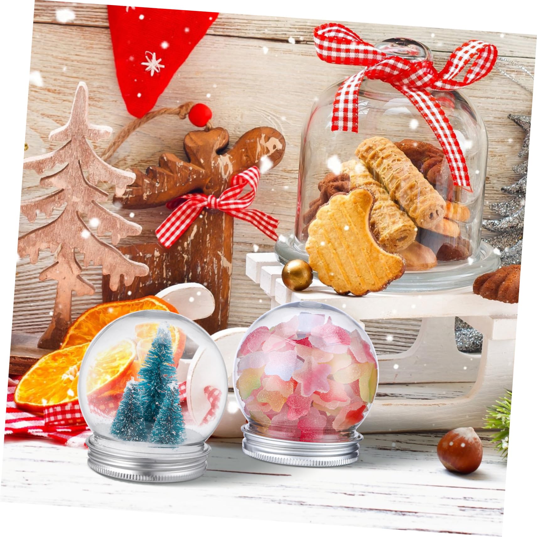 KONTONTY 20pcs Fillable Snow Globes Kit for Crafts High Transparent Water Globes for Candy Ornaments and Decorations for Christmas and Creative Projects