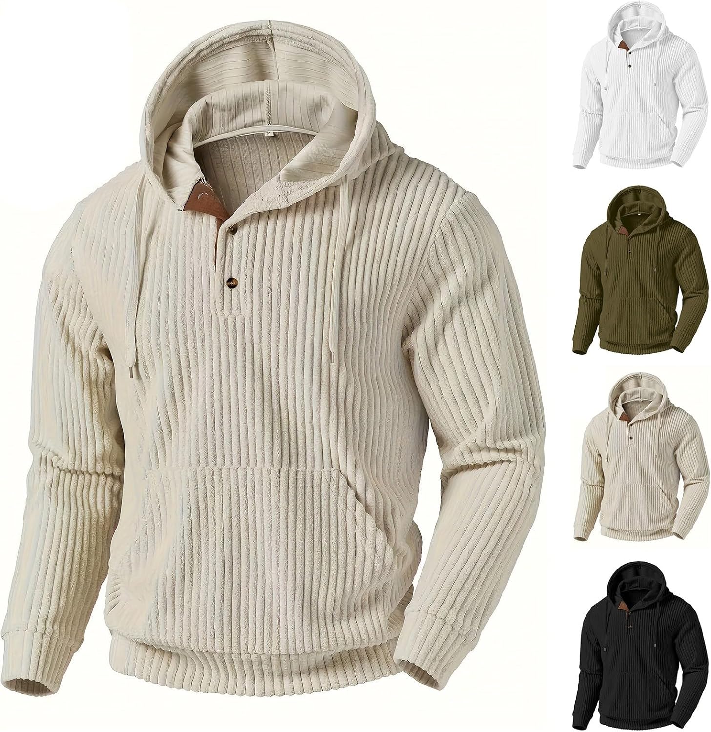Mens Hoodies Pullover Long Sleeve Drawstring Waffle Knit Hooded Sweatshirt 2026 Spring Summer Shirt with Pockets