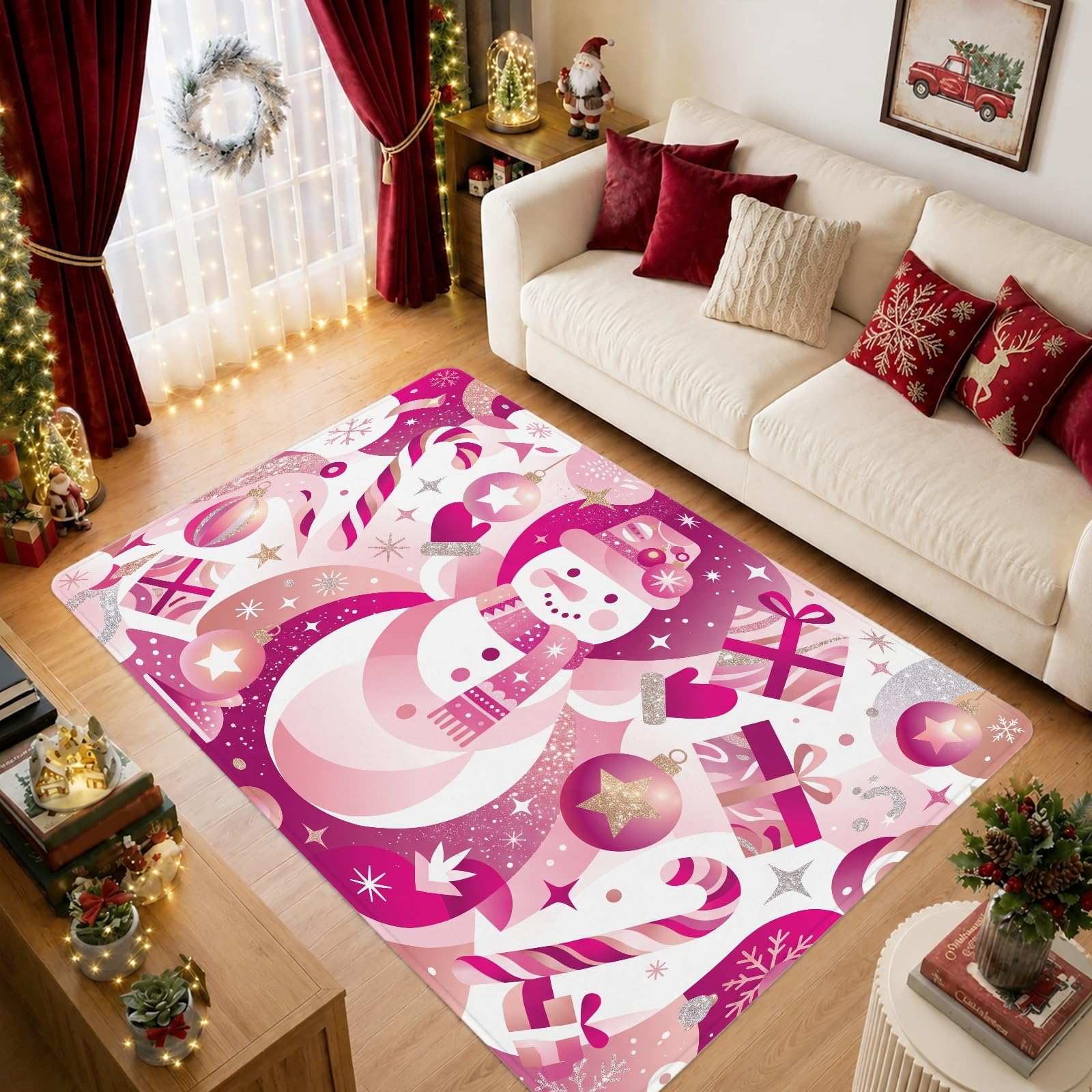 Peach Snow Man Christmas Decor Area Tappeto 5' X 7'