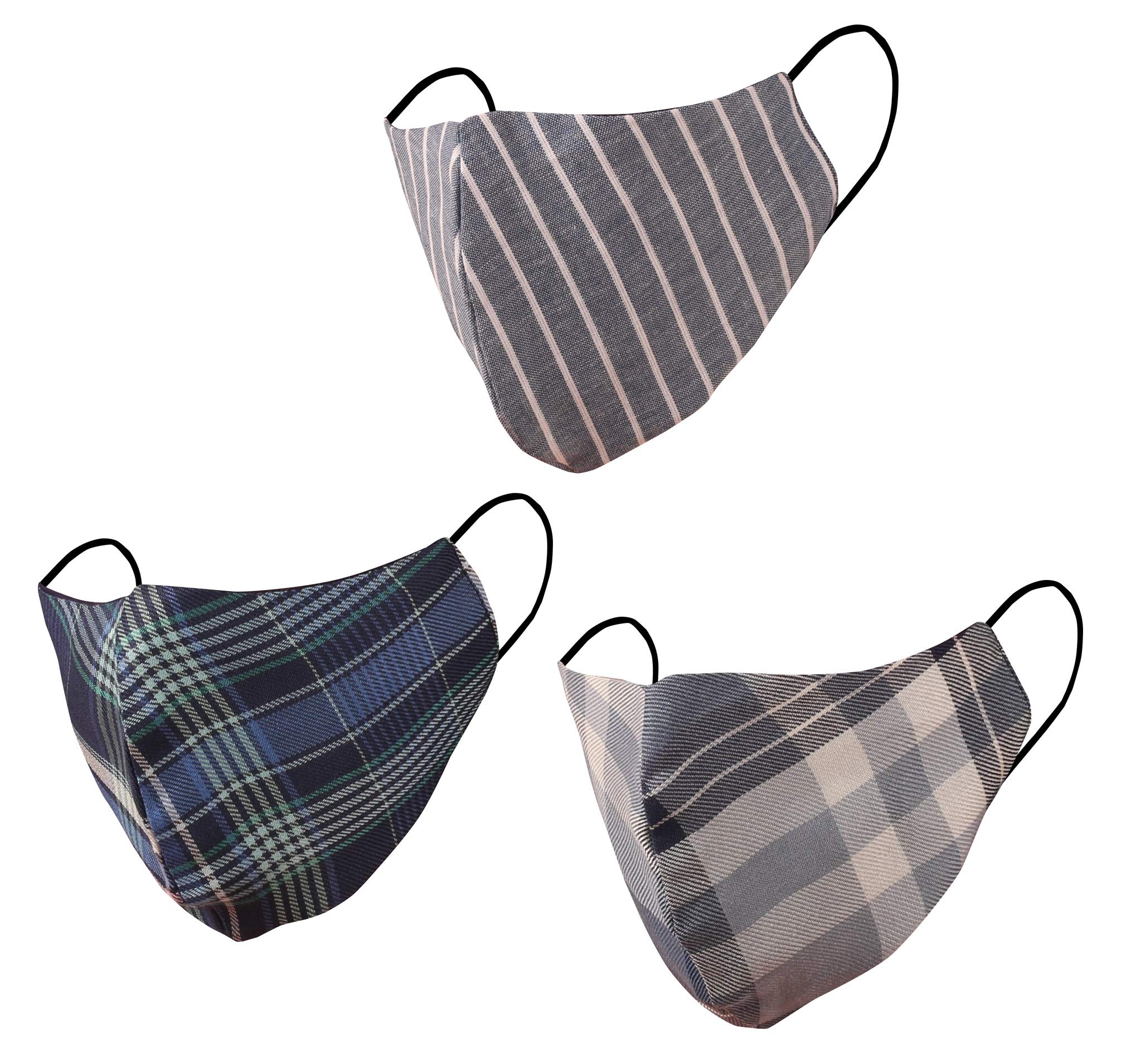 Checked Cotton Face Masks Reusable Washable Handcrafted Double Layer for women, men. (Pack of 3). Blue-image-48
