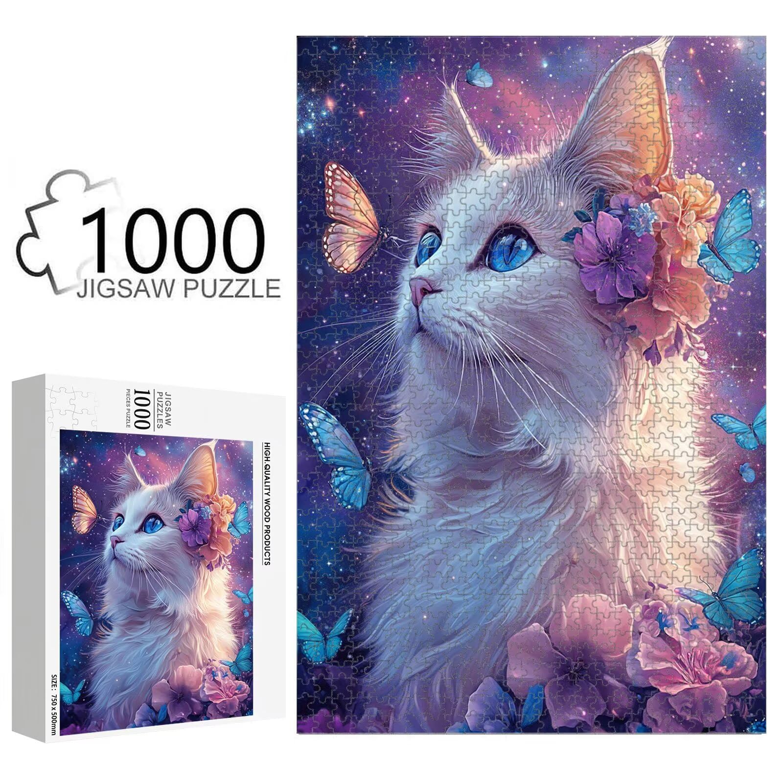 1000 elementów, puzzle dla dorosłych, kot i kwiaty, drewniane puzzle 1T