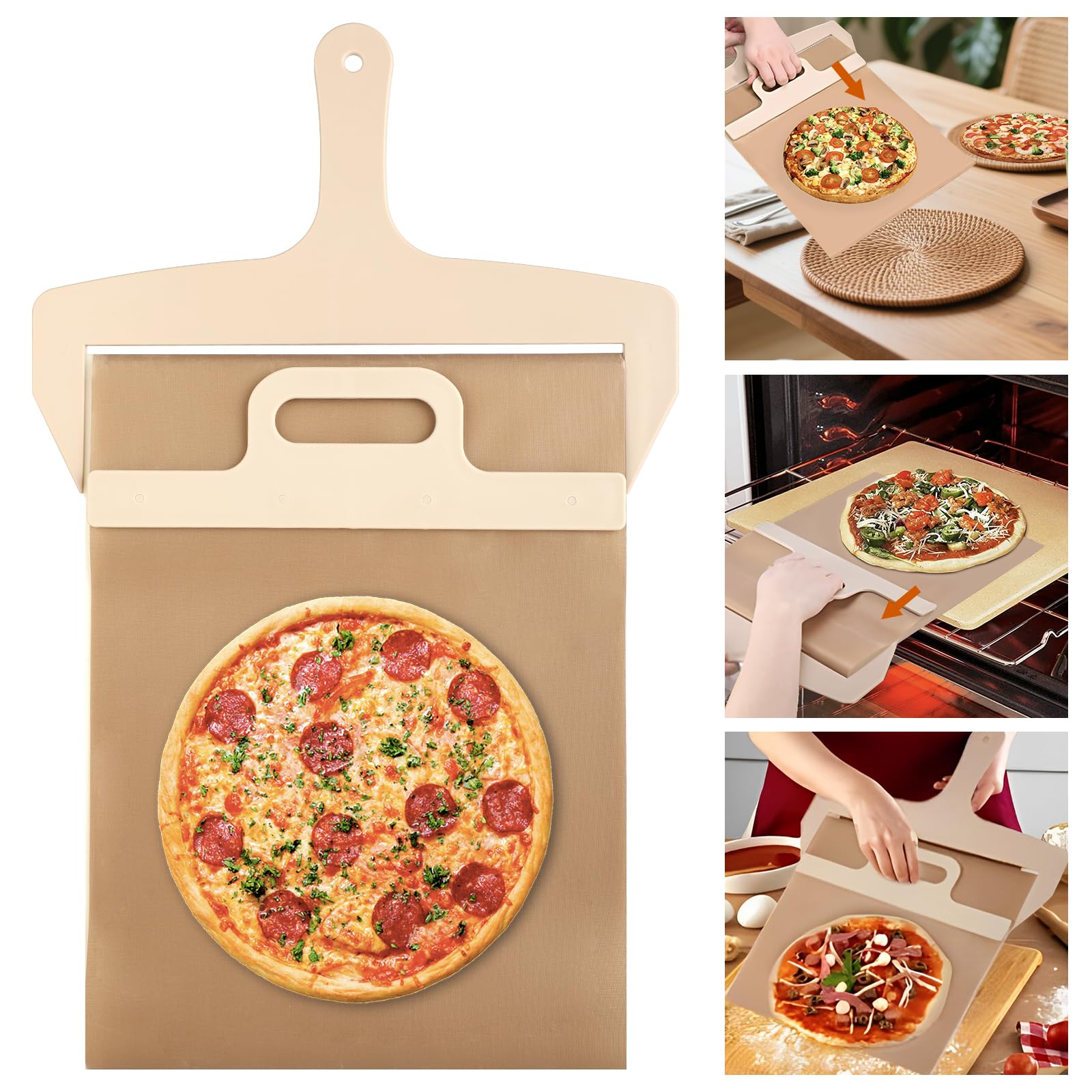 KITDAHOM Pala de pizza deslizante 58x30 cm – recubrimiento antiadherente – accesorio para pizza – pala giratoria antideslizante – multifuncional – ideal para hacer pizza