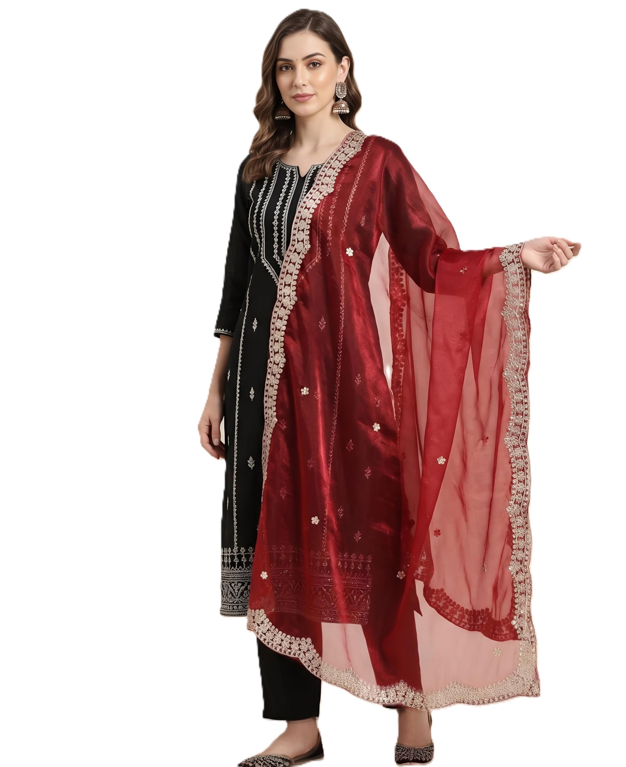 muffly Women’s Twill Net Dupatta with Scalloped Cutwork Border & Delicate Buti Embroidery | Lightweight Sheer Ethnic Dupatta-picture-25