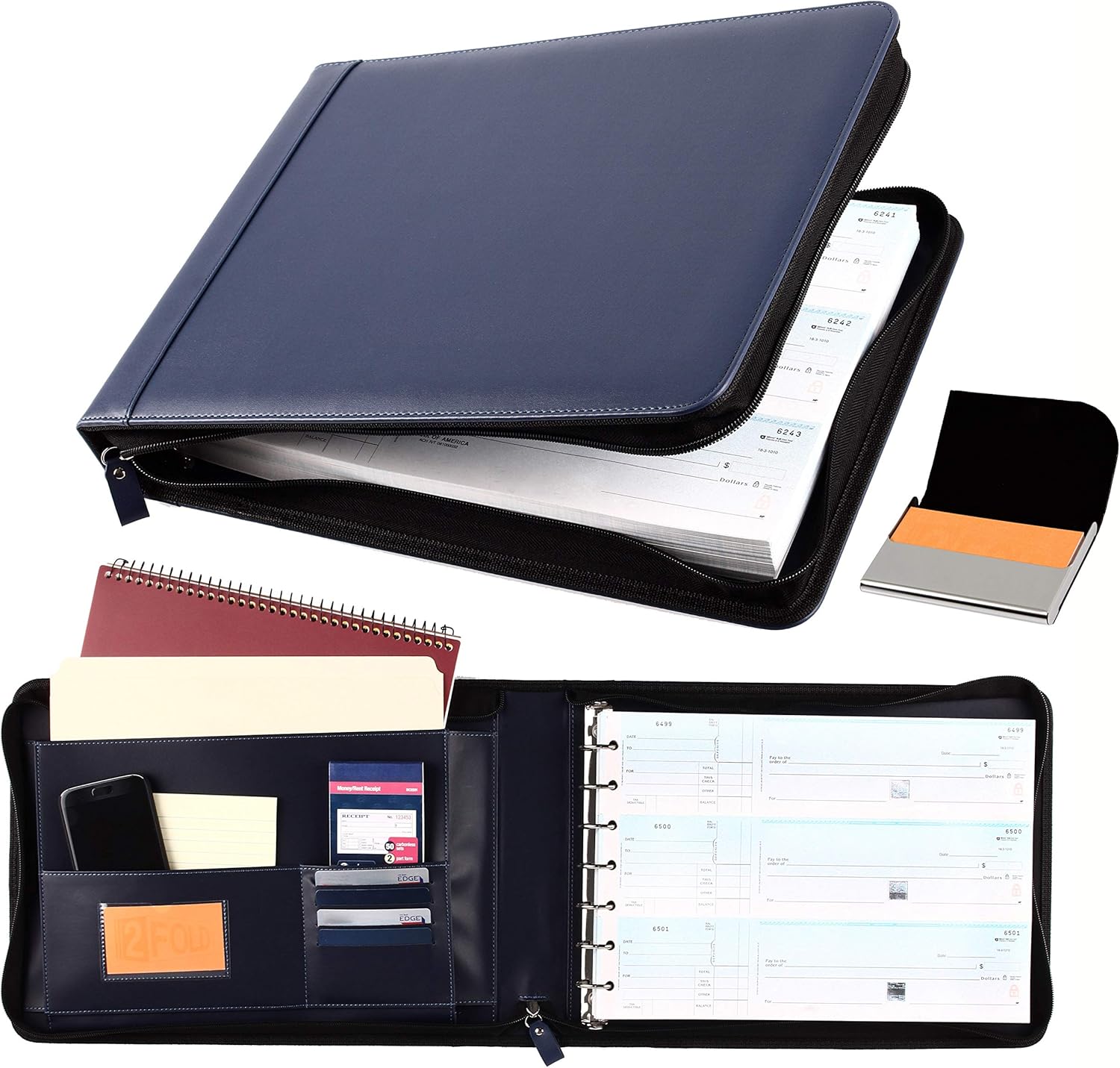 Business Check 7 Ring Binder for 3Up Checks PU Leather Portfolio