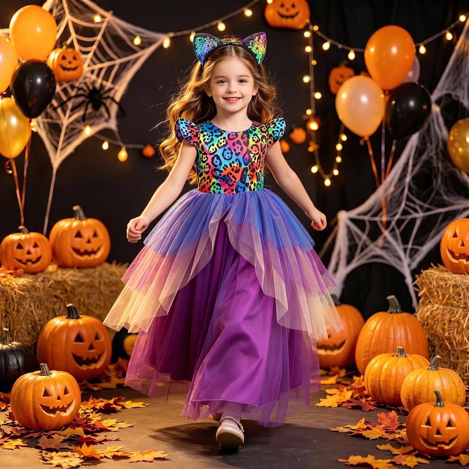 Disfraz Halloween NiñA NiñO Elegante Disfraz Princesa para niña con Vestido Infantil Atuendo Halloween Juvenil con Mangas Vuelo y Falda Tul