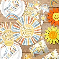 Vista 2 de Here Comes the Son Baby Shower Decor for Boy, All-in-1 Boho Retro Sunshine Baby Shower Decorations with Balloon Arch Baby Boxes Rainbow Plates