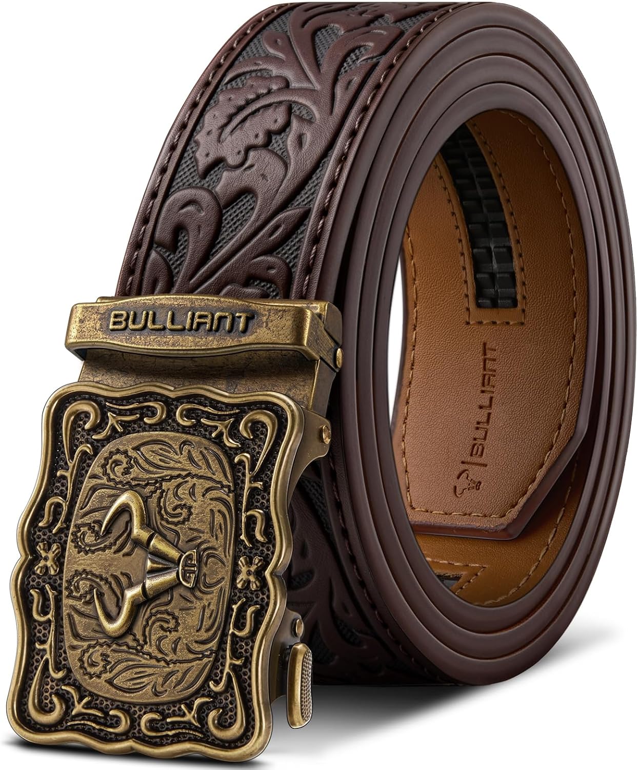 BULLIANT Men Belt-Ratchet Western Belt Adjustable for CowBoy Jean Casual Outdoor 1 1/2"-Cut For Fit