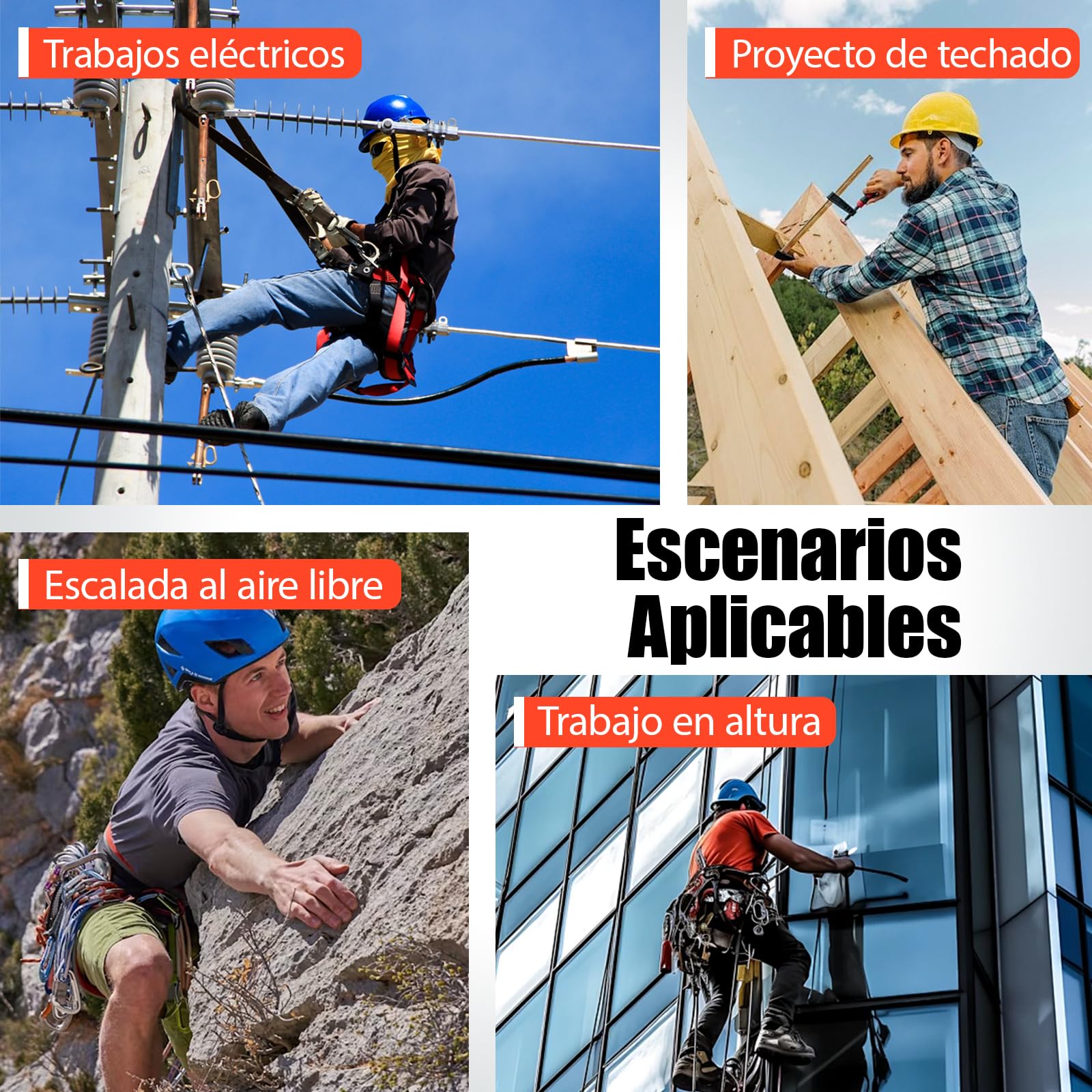 Dispositivo Anticaídas Retráctil, Línea de Vida Tejado con Bloqueo | Cable Acero y Arnés Seguridad Trabajo Altura, Retráctil Anticaída para Tejados Construcción, Sistema Doble Bloqueo, Rojo