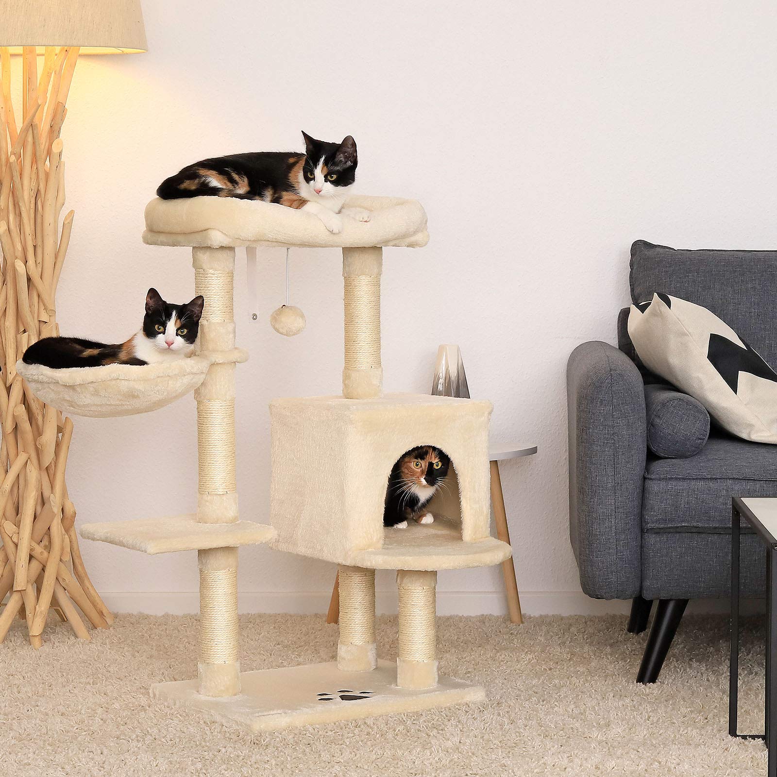 lionto Árbol rascador para Gatos Altura 93 cm, Beige