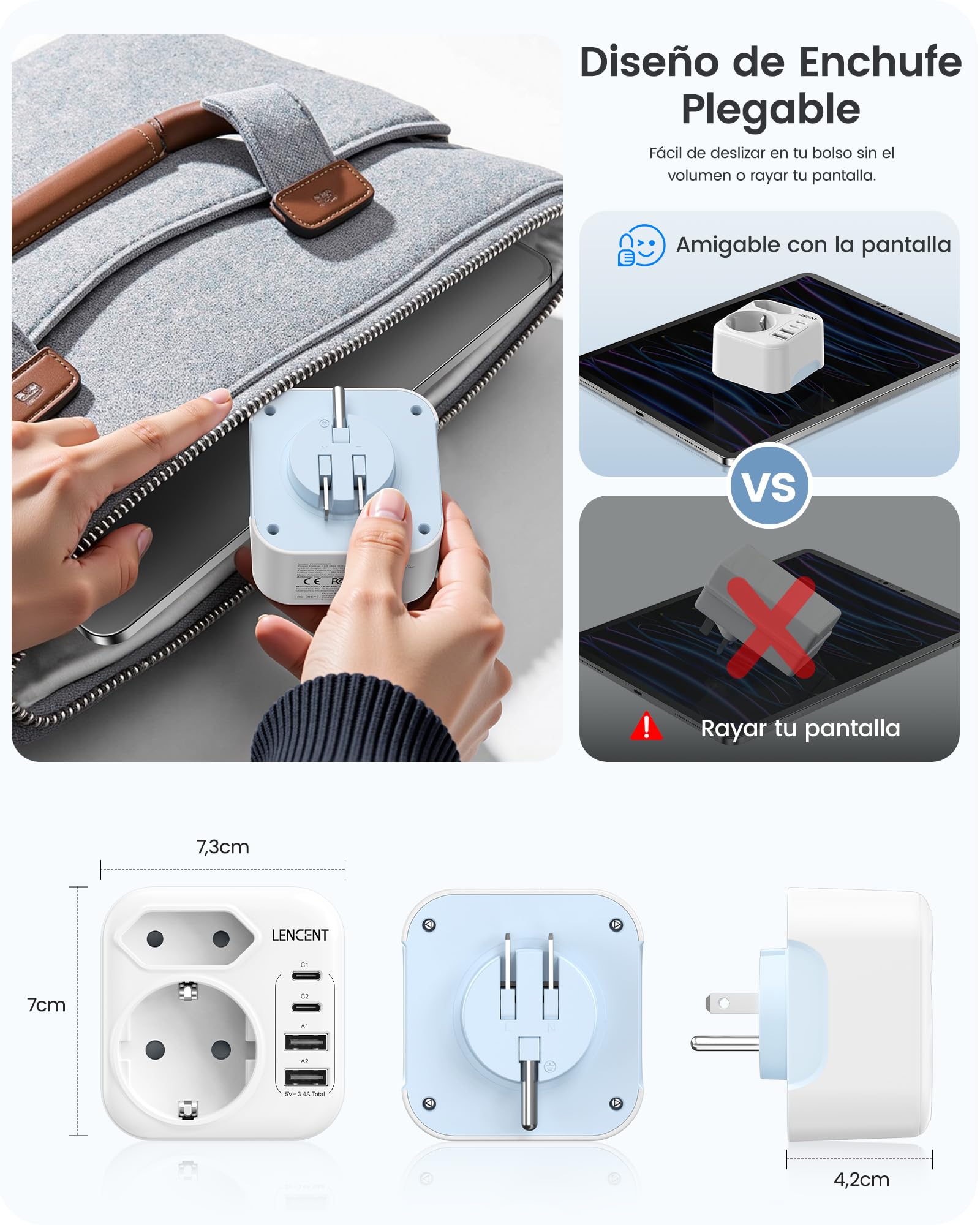 LENCENT Tipo A y Tipo B Combinación Adaptador Enchufe Plegable, Adaptador Corriente de Viaje para EE.UU., Canadá, México, Tailandia, Japón, Vietnam, República Dominicana, Costa Rica, Colombia — view 6