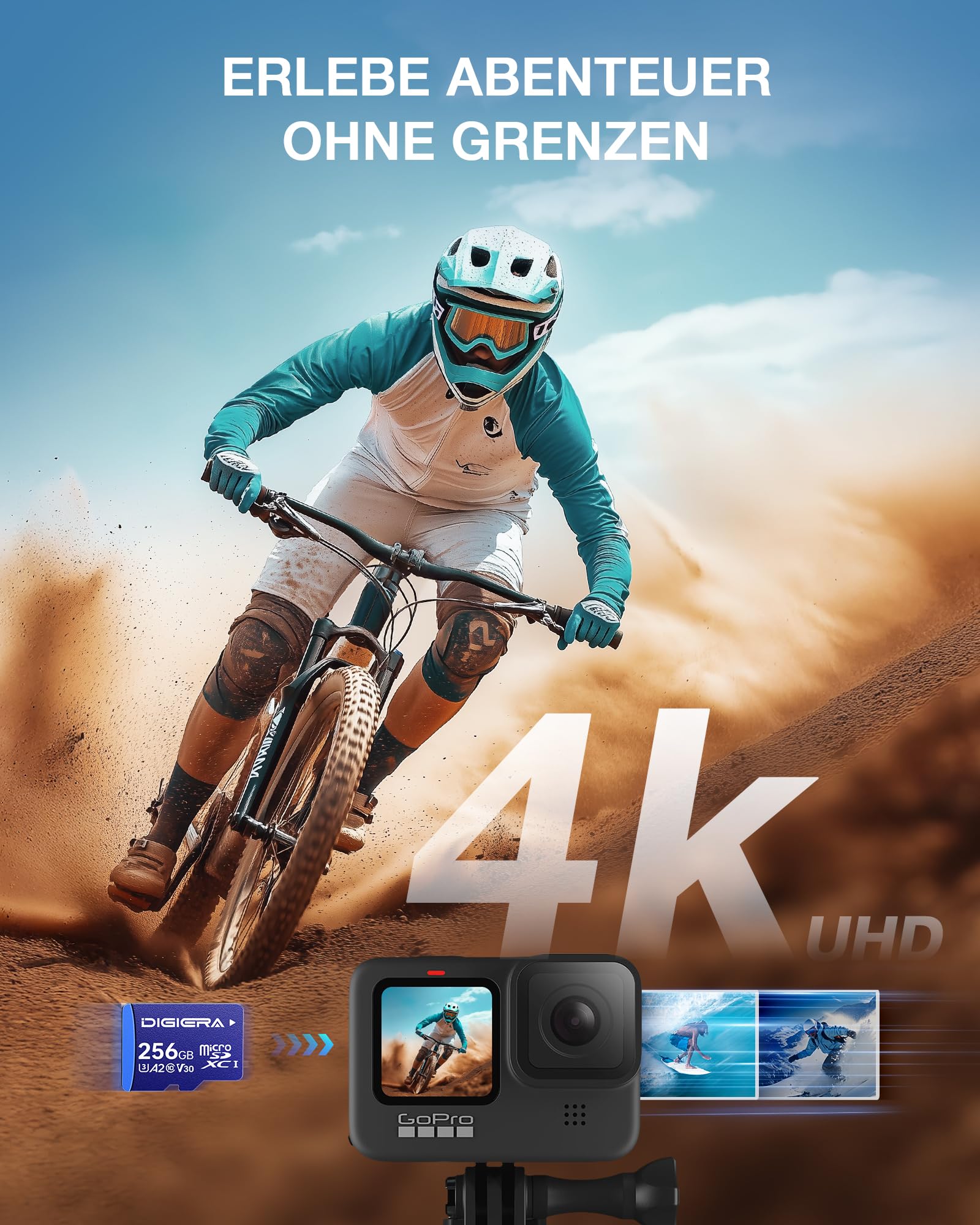 256 GB LT100 microSDXC UHS-I Speicherkarte mit Adapter - bis zu 170 MB/s, C10, U3, V30, Full HD, A2, Micro-SD-Karte für Smartphones, Tablets, Kameras, Spielekonsolen und Drohnen (1 Stück)