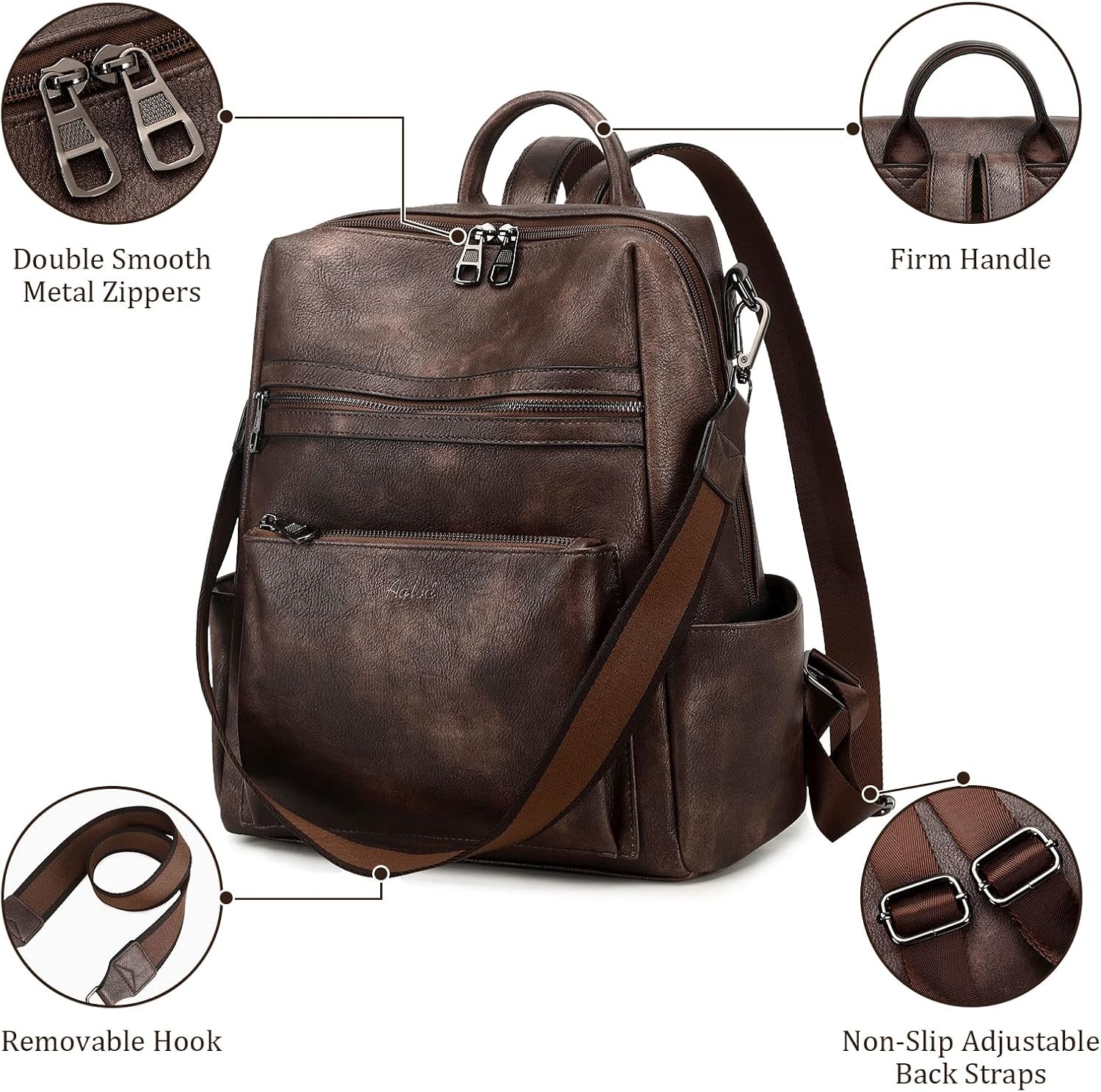 Leather Backpack Purse for Women Designer Ladies Shoulder Bag Fashion Faux Work Travel Handbags - Image 2