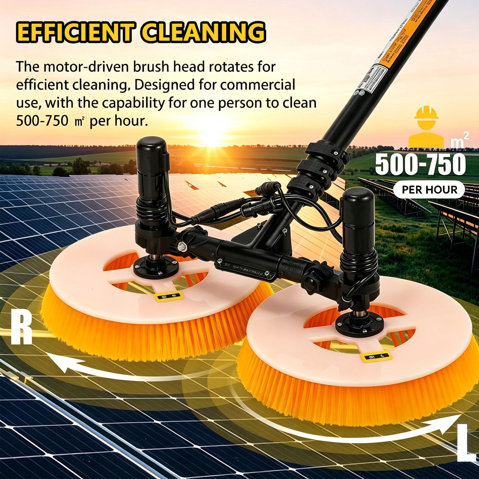 Cepillo Giratorio Doble Cabeza 70cm con Mango telescópico, Limpia el Doble Que uno Simple, Ahorra Tiempo y Mano de Obra, para Paneles solares y techos MainsElectricity-5.5m