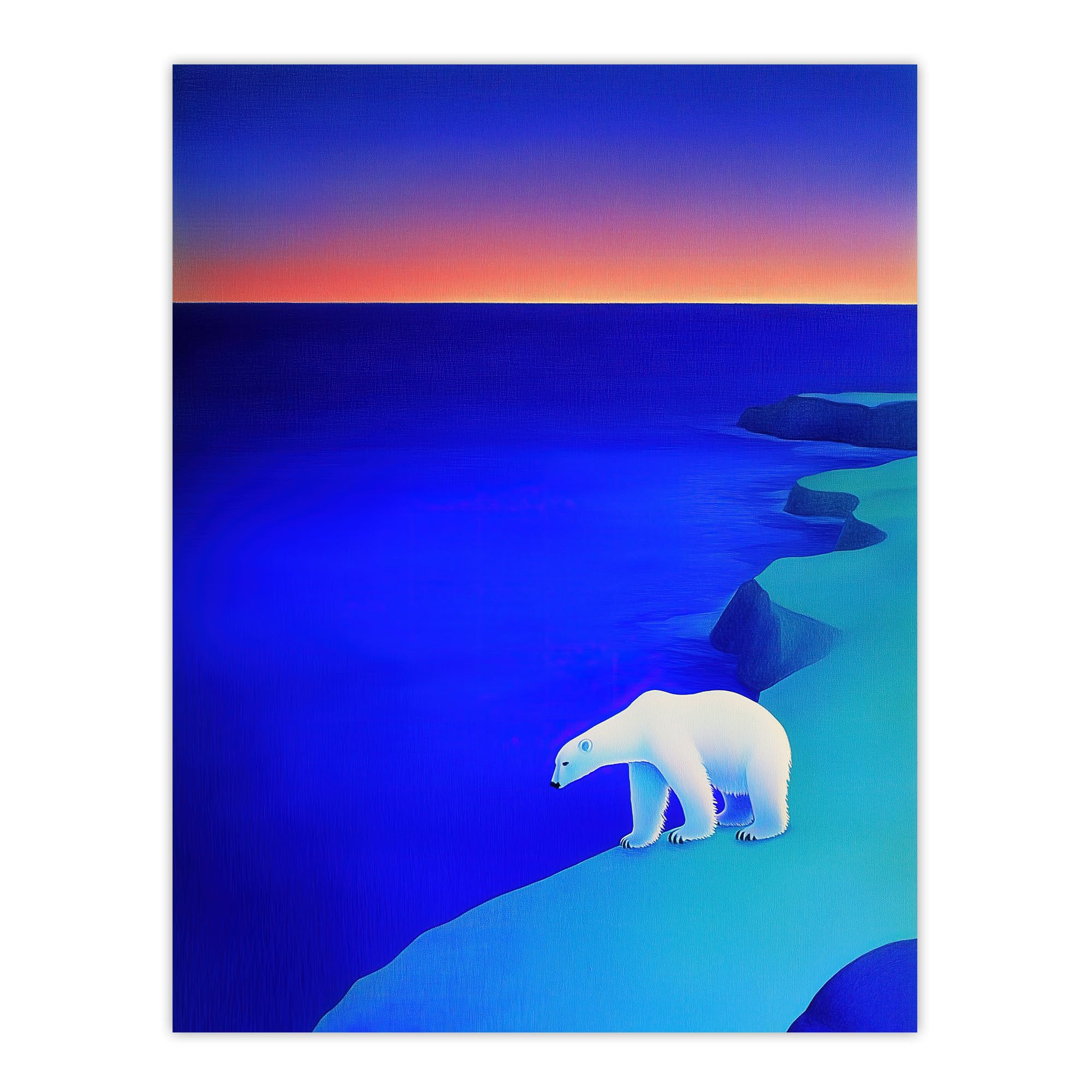 Polar Bear Sunset Sky Alaska Ice Landscape Wall Art Print - Artery8 - W24 inch x H32 inch